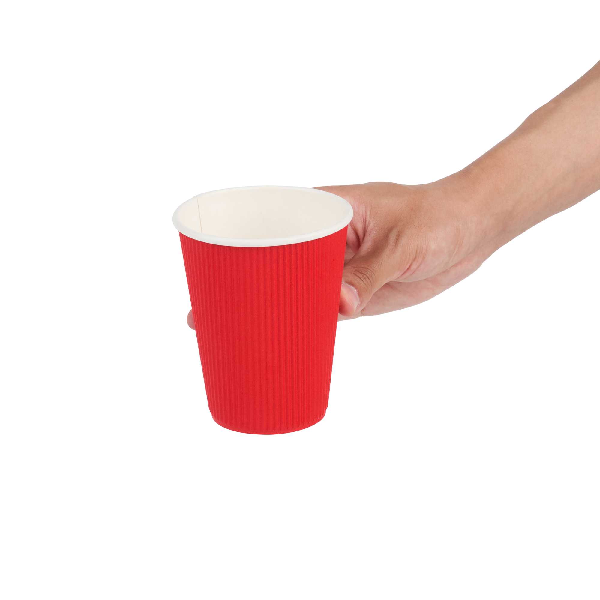 Restpresso 12 oz Red Paper Coffee Cup - Ripple Wall - 3 1/2" x 3 1/2" x 4 1/4" - 500 count box