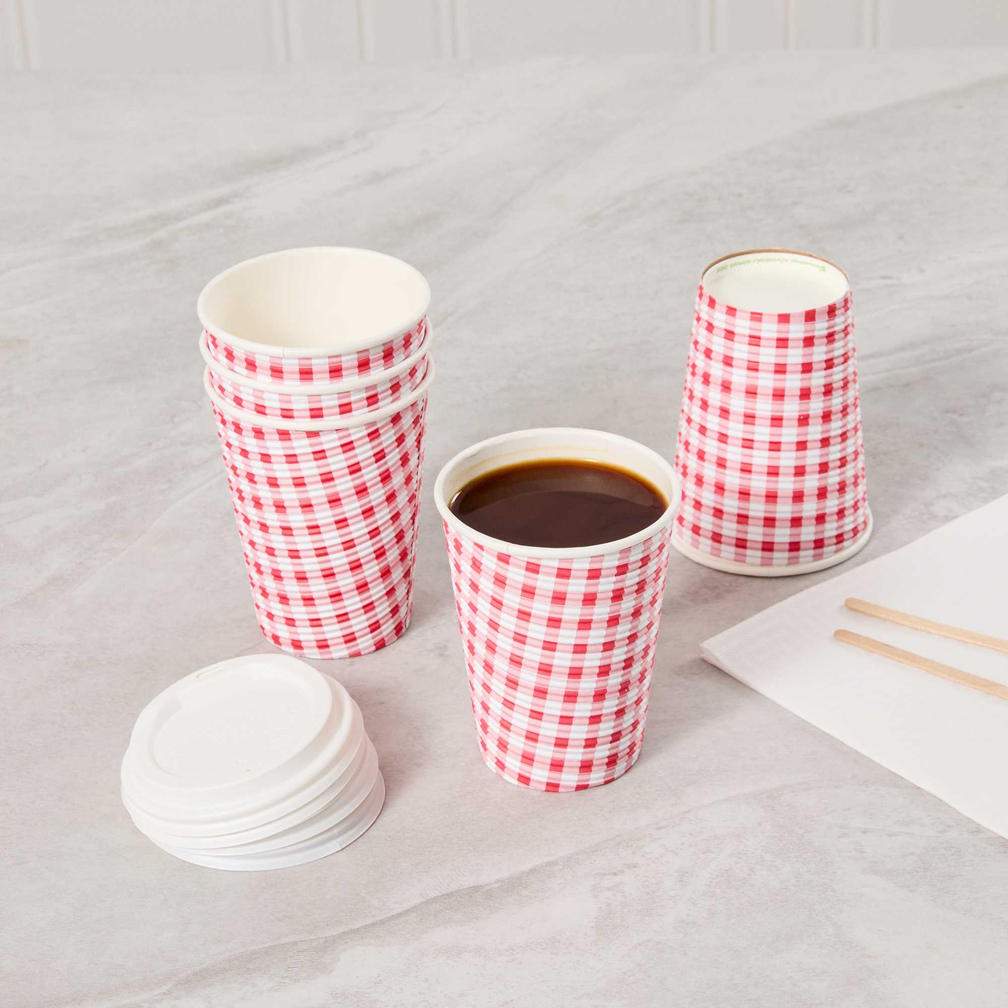 Restpresso 12 oz Picnic Print Paper Coffee Cup - Spiral Wall - 3 1/2" x 3 1/2" x 4 1/4" - 25 count box