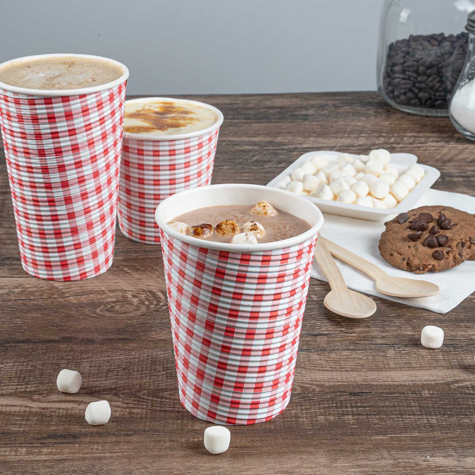 Restpresso 12 oz Picnic Print Paper Coffee Cup - Spiral Wall - 3 1/2" x 3 1/2" x 4 1/4" - 25 count box