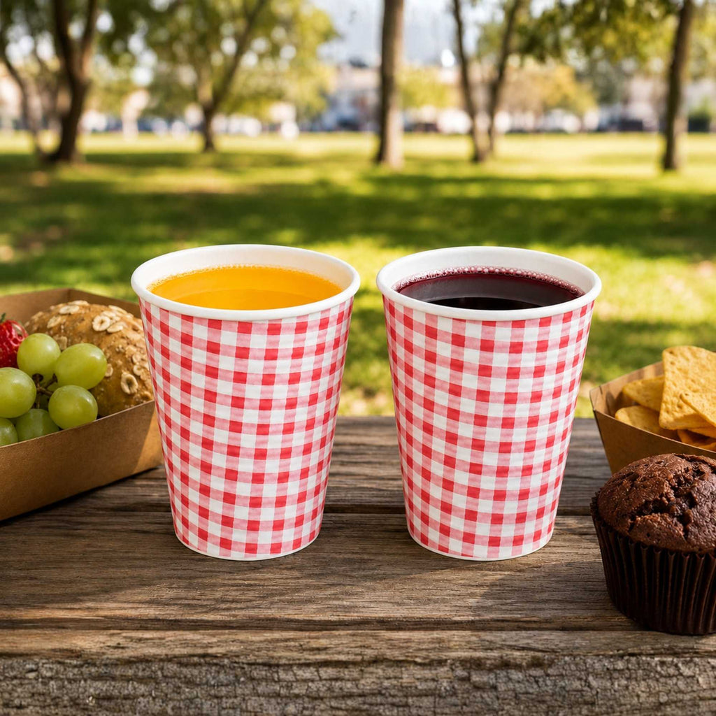 Restpresso 12 oz Picnic Print Paper Coffee Cup - Spiral Wall - 3 1/2" x 3 1/2" x 4 1/4" - 500 count box