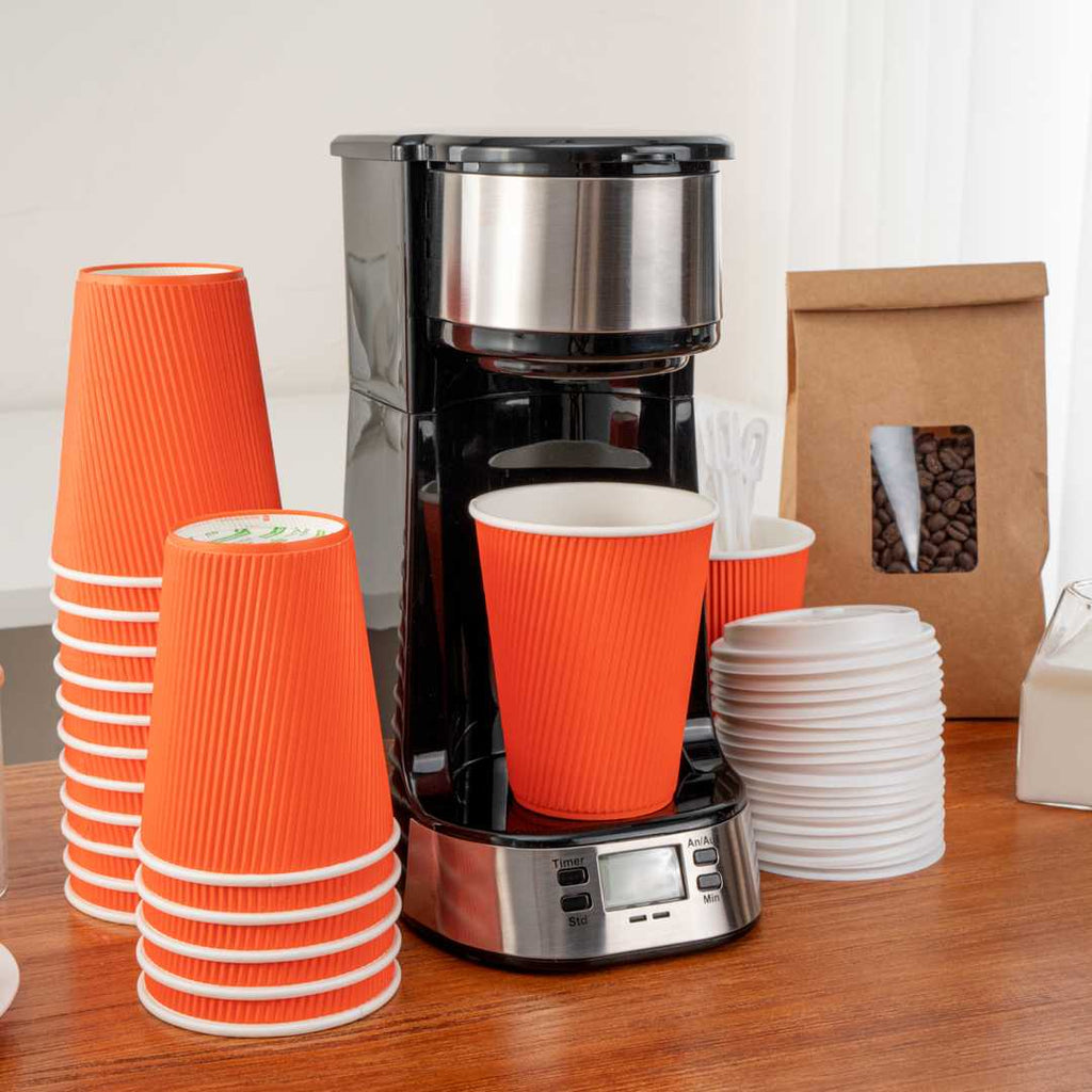 Restpresso 12 oz Tangerine Orange Paper Coffee Cup - Ripple Wall - 3 1/2" x 3 1/2" x 4 1/4" - 500 count box