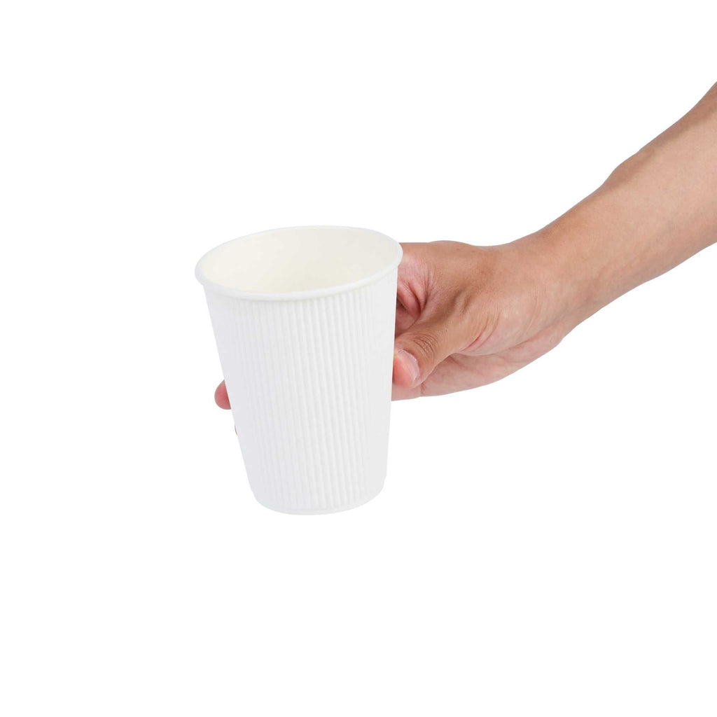 Restpresso 12 oz White Paper Coffee Cup - Ripple Wall - 3 1/2" x 3 1/2" x 4 1/4" - 25 count box
