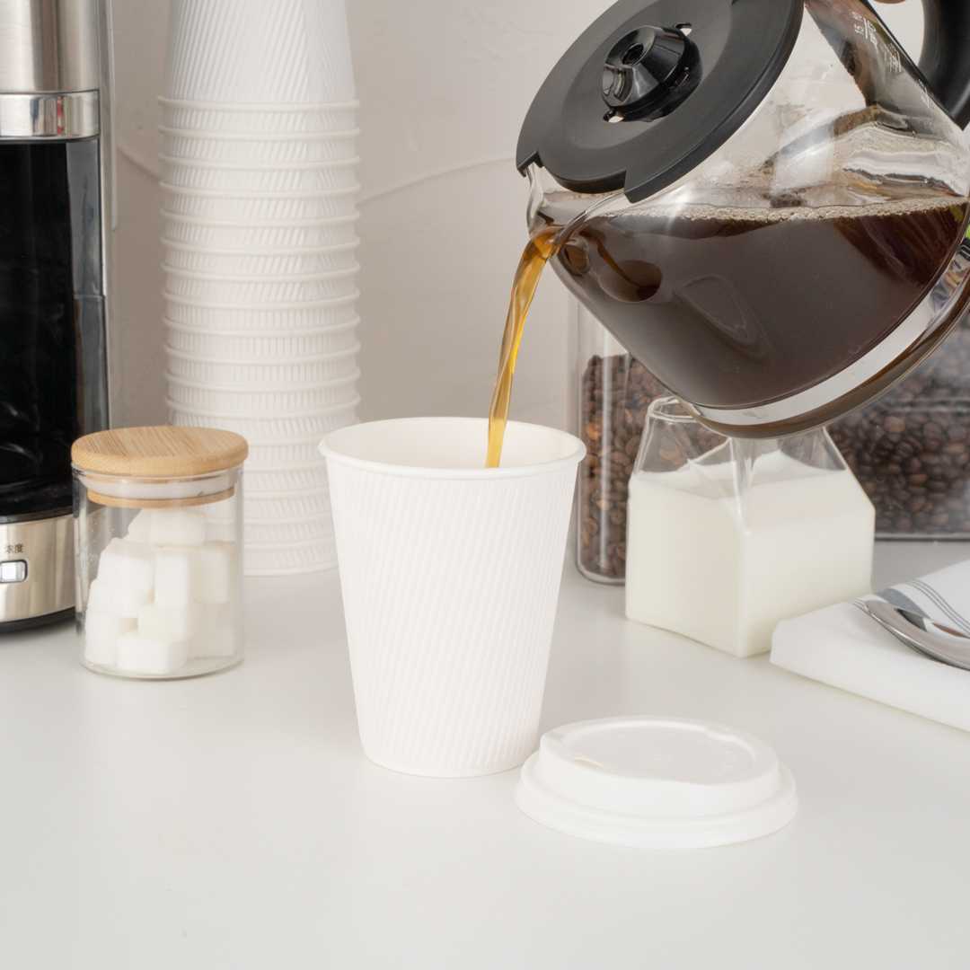 Restpresso 12 oz White Paper Coffee Cup - Ripple Wall - 3 1/2" x 3 1/2" x 4 1/4" - 500 count box