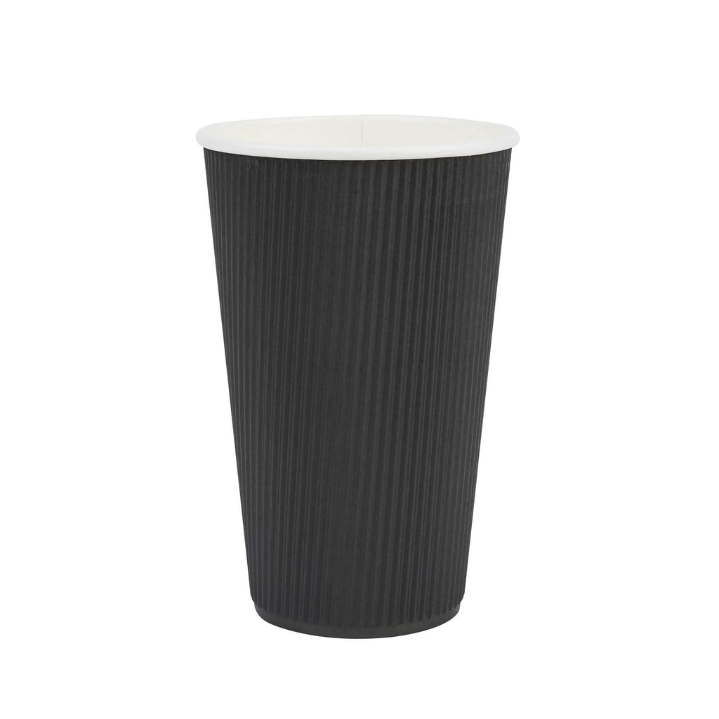 Restpresso 16 oz Black Paper Coffee Cup - Ripple Wall - 3 1/2" x 3 1/2" x 5 1/2" - 25 count box