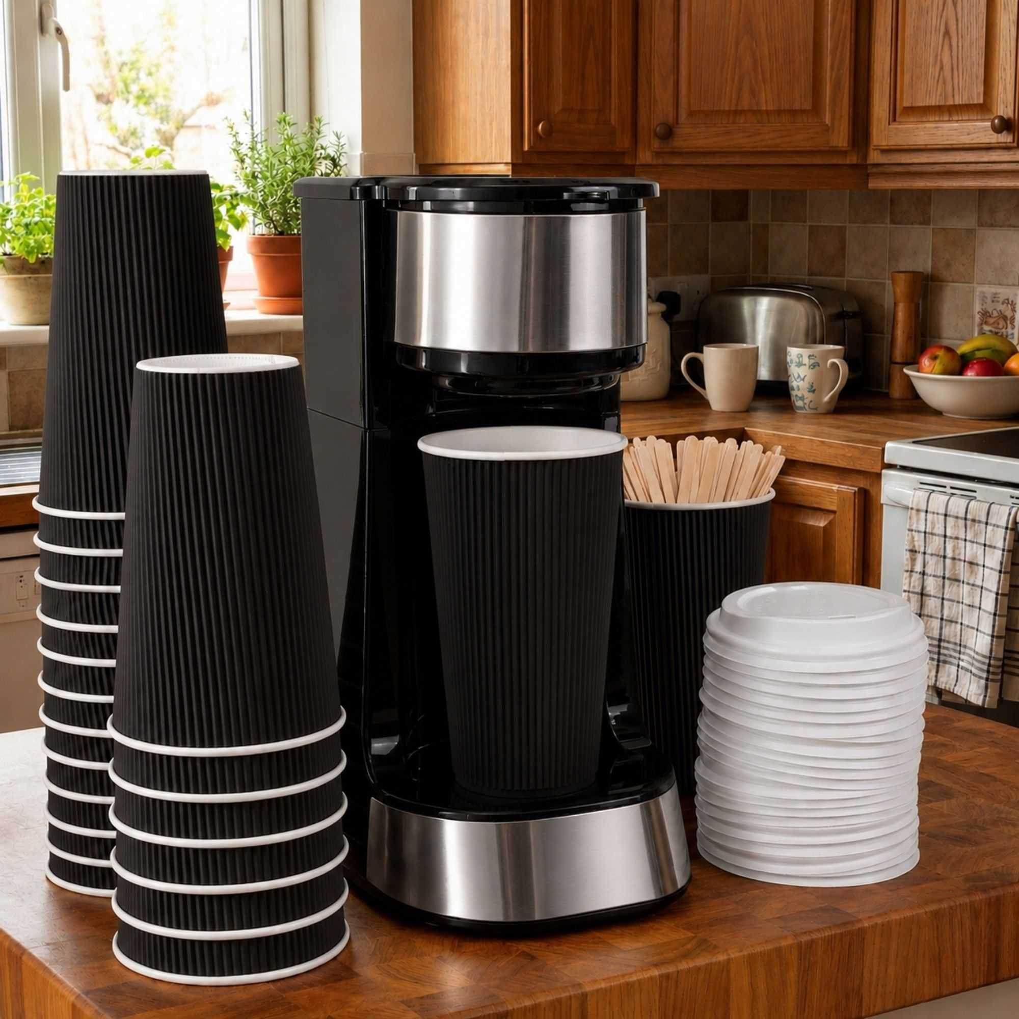 Restpresso 16 oz Black Paper Coffee Cup - Ripple Wall - 3 1/2" x 3 1/2" x 5 1/2" - 25 count box