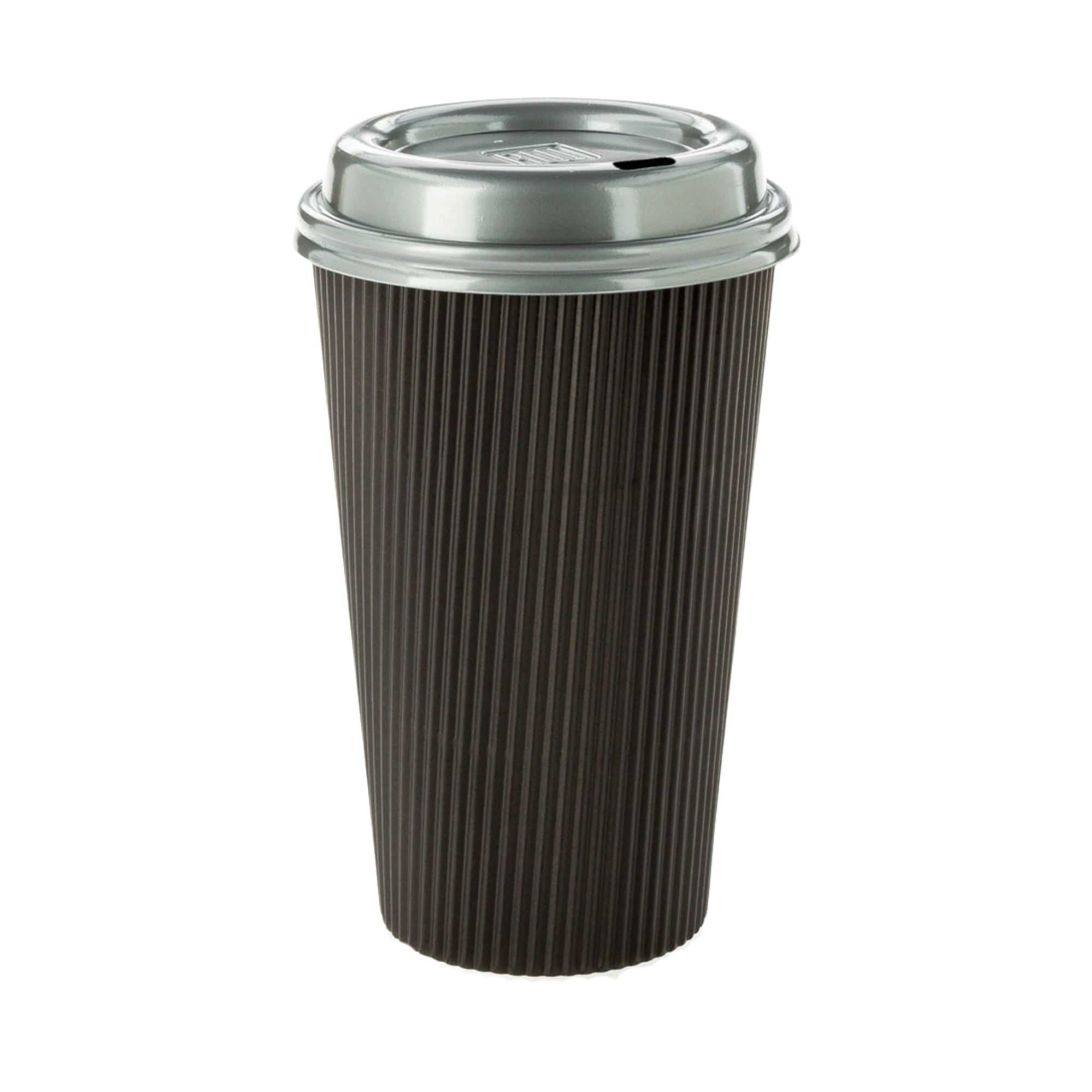 Restpresso 16 oz Black Paper Coffee Cup - Ripple Wall - 3 1/2" x 3 1/2" x 5 1/2" - 25 count box