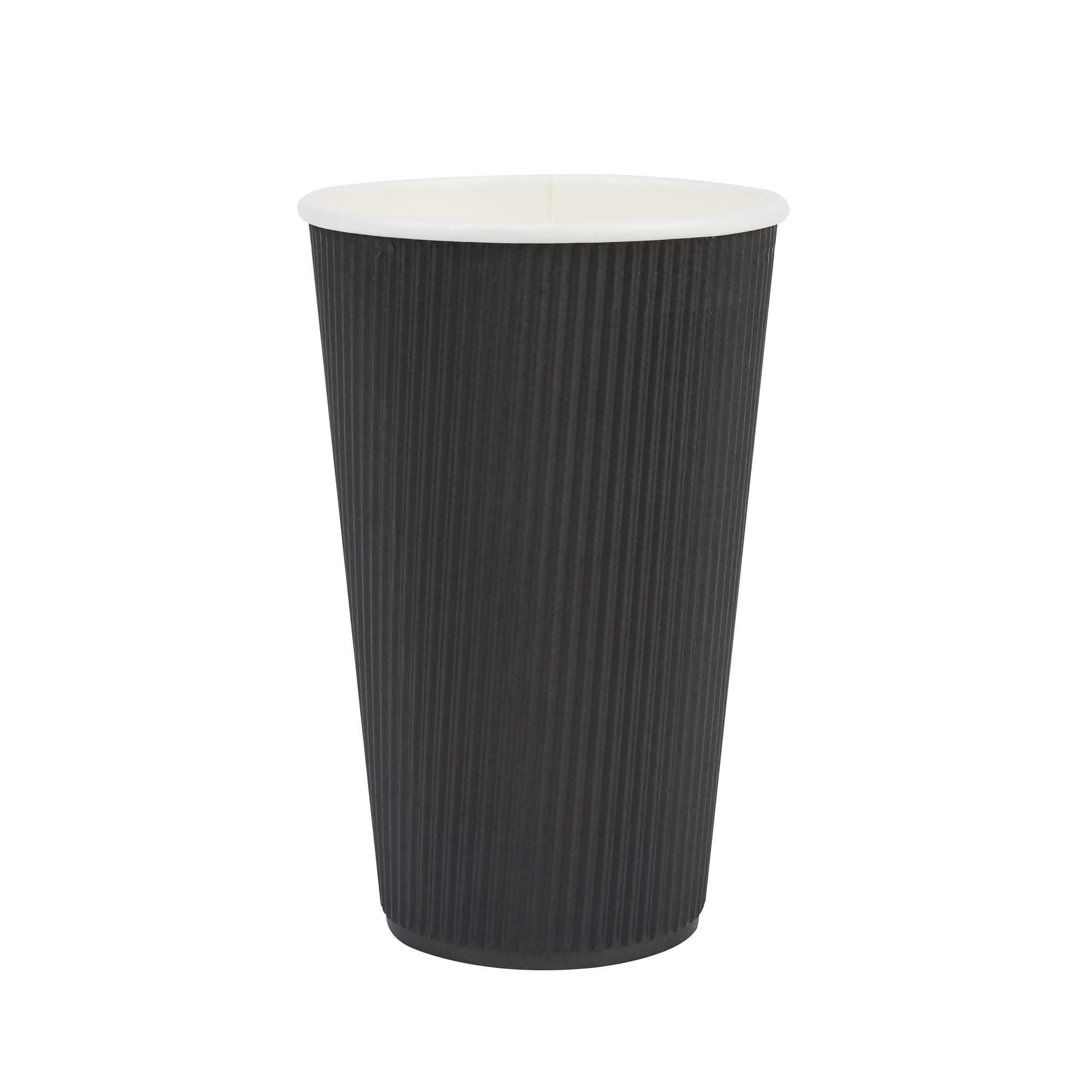 Restpresso 16 oz Black Paper Coffee Cup - Ripple Wall - 3 1/2" x 3 1/2" x 5 1/2" - 25 count box