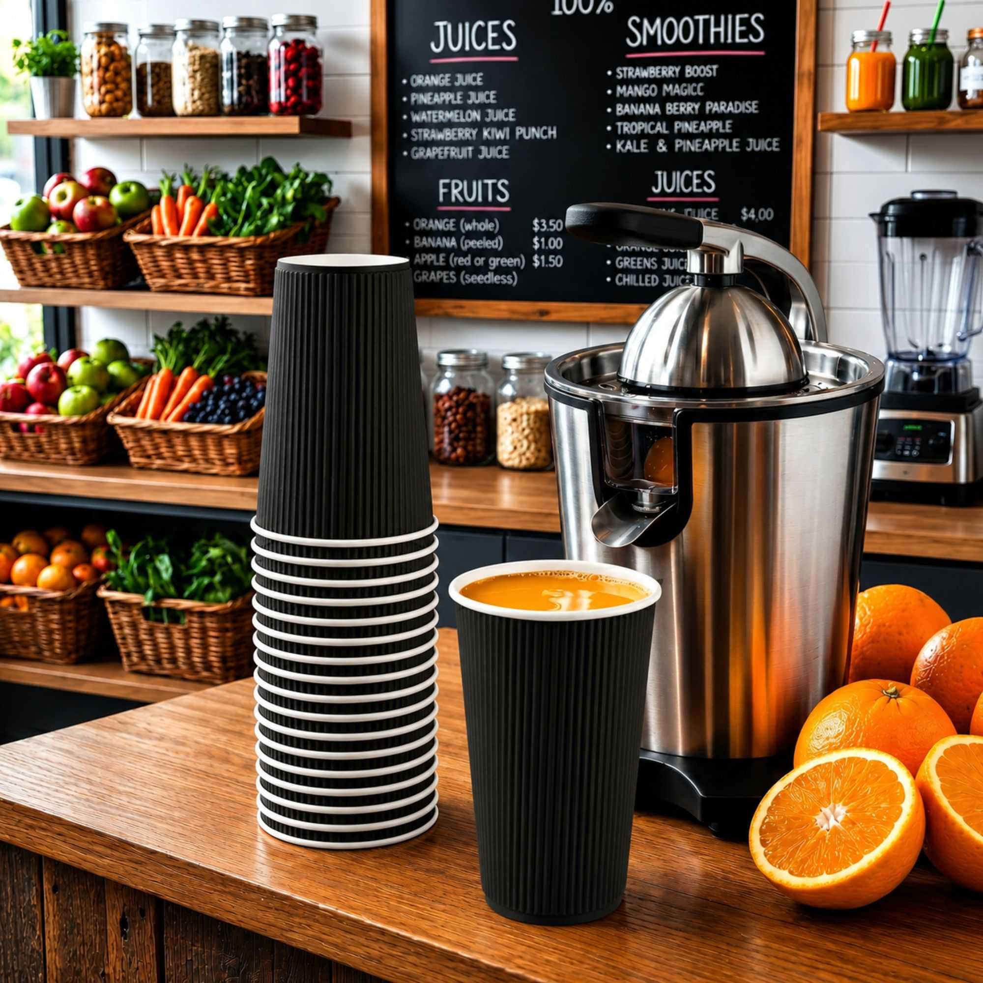 Restpresso 16 oz Black Paper Coffee Cup - Ripple Wall - 3 1/2" x 3 1/2" x 5 1/2" - 500 count box