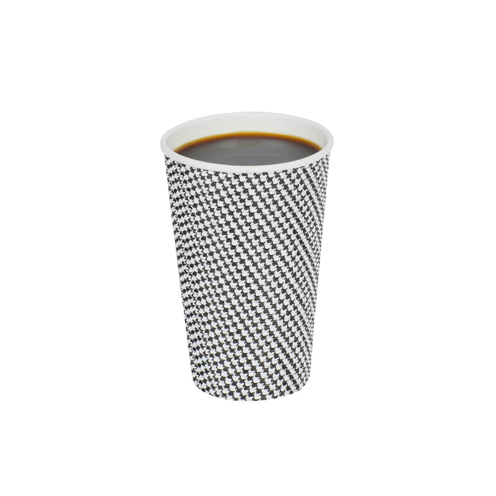 Restpresso 16 oz Houndstooth Paper Coffee Cup - Spiral Wall - 3 1/2" x 3 1/2" x 5 1/2" - 500 count box