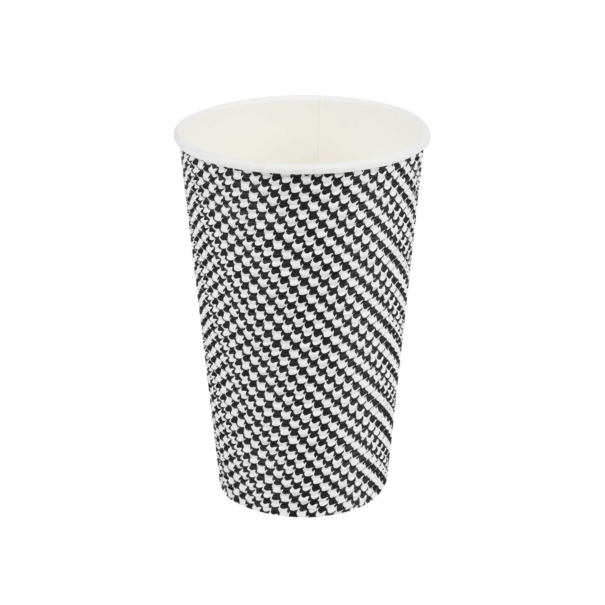 Restpresso 16 oz Houndstooth Paper Coffee Cup - Spiral Wall - 3 1/2" x 3 1/2" x 5 1/2" - 25 count box