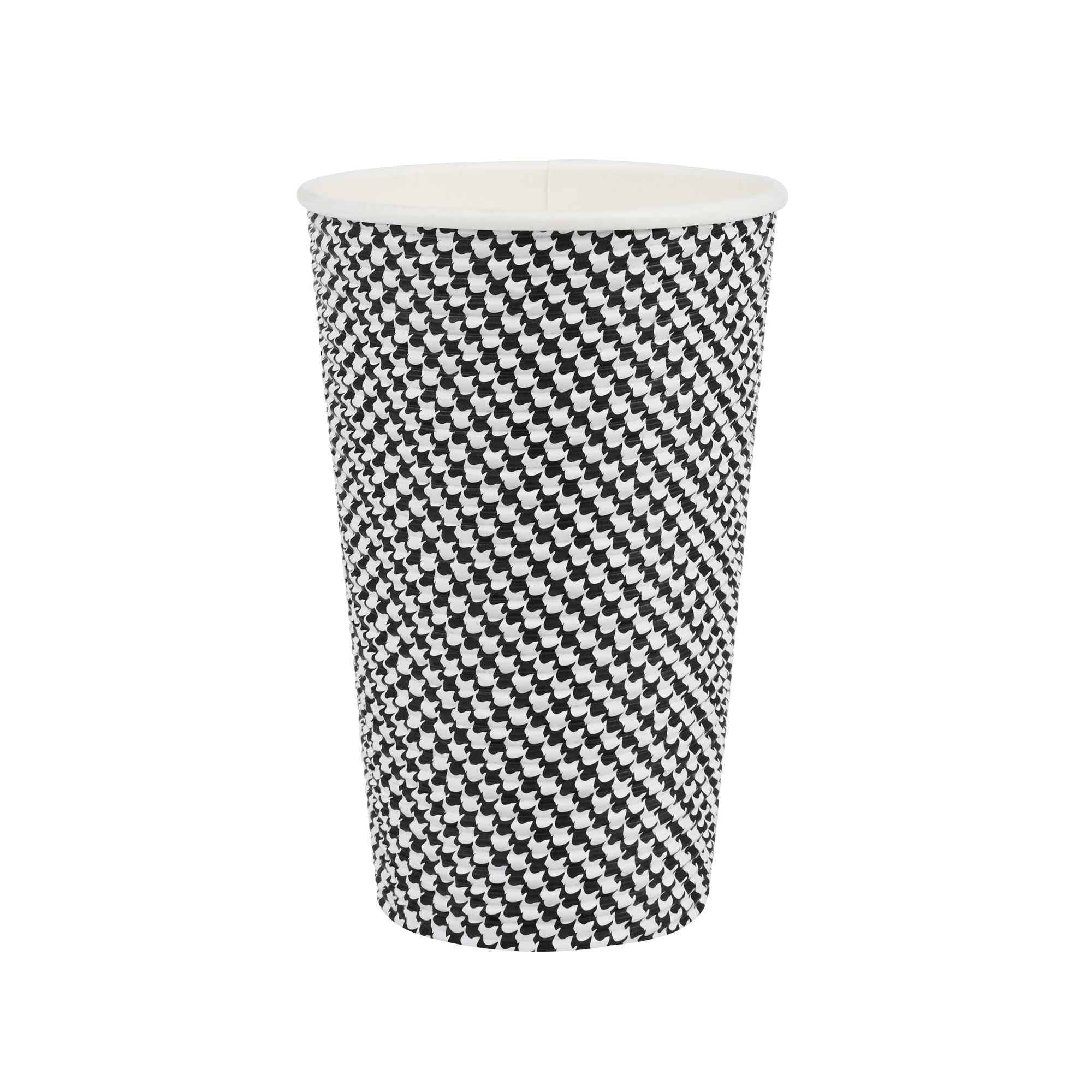 Restpresso 16 oz Houndstooth Paper Coffee Cup - Spiral Wall - 3 1/2" x 3 1/2" x 5 1/2" - 25 count box