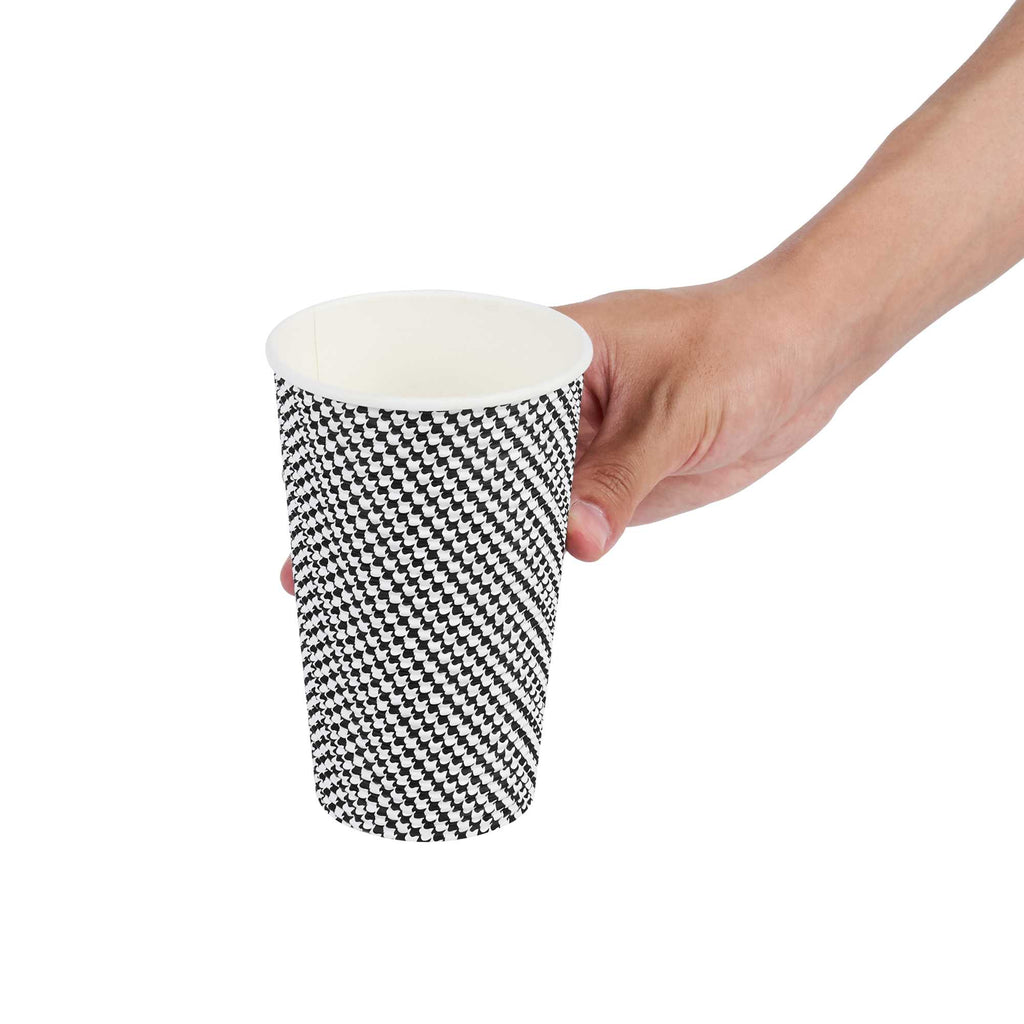 Restpresso 16 oz Houndstooth Paper Coffee Cup - Spiral Wall - 3 1/2" x 3 1/2" x 5 1/2" - 500 count box