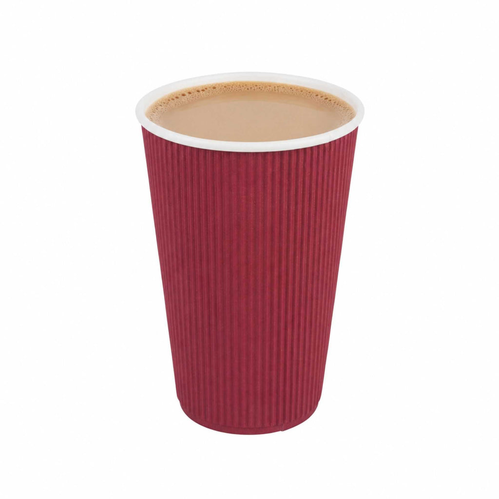 Restpresso 16 oz Crimson Paper Coffee Cup - Ripple Wall - 3 1/2" x 3 1/2" x 5 1/2" - 500 count box