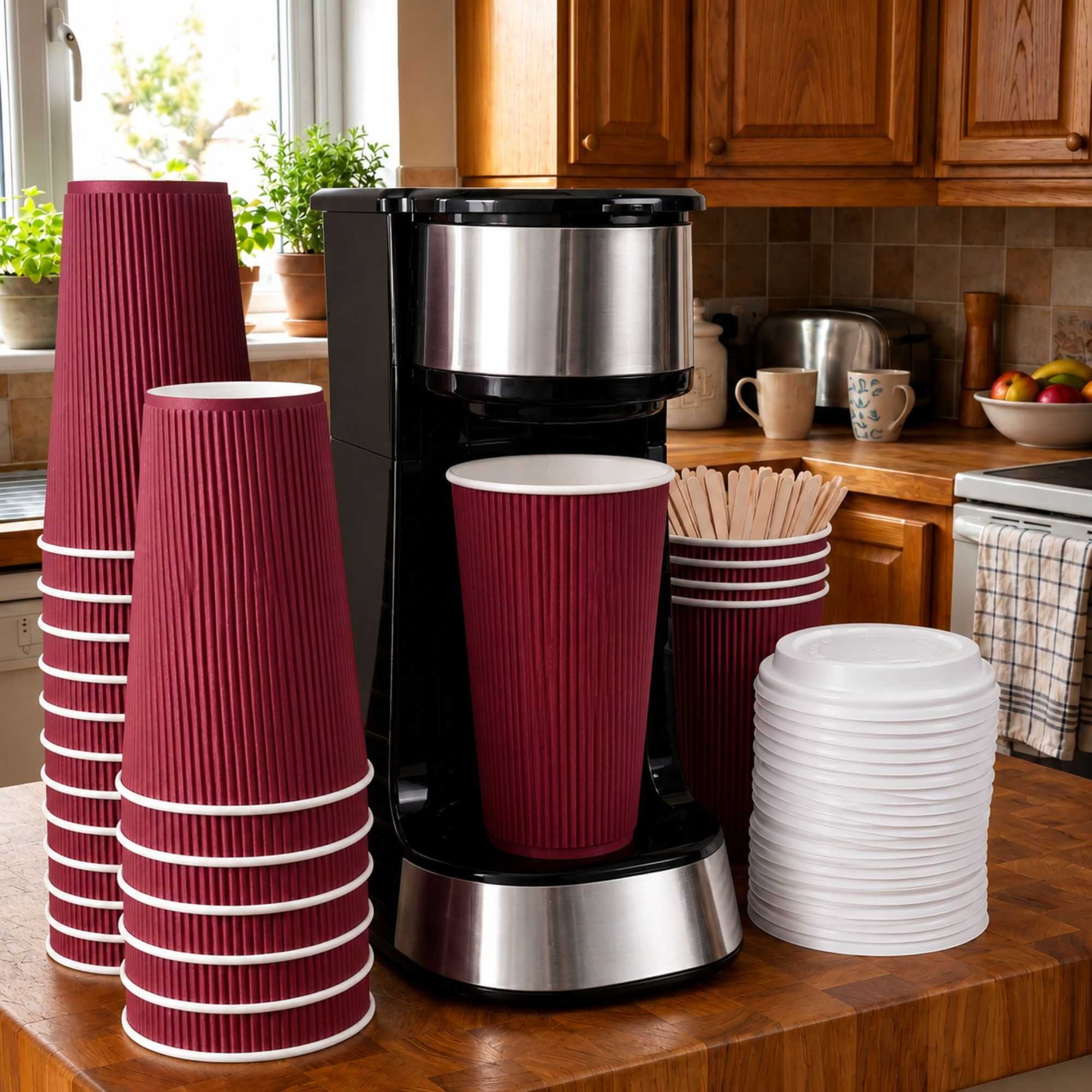 Restpresso 16 oz Crimson Paper Coffee Cup - Ripple Wall - 3 1/2" x 3 1/2" x 5 1/2" - 500 count box