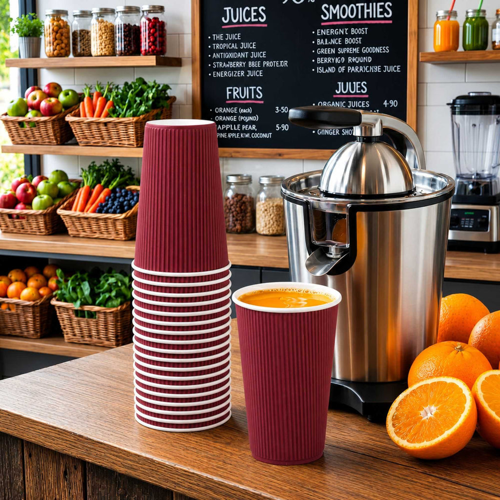 Restpresso 16 oz Crimson Paper Coffee Cup - Ripple Wall - 3 1/2" x 3 1/2" x 5 1/2" - 500 count box