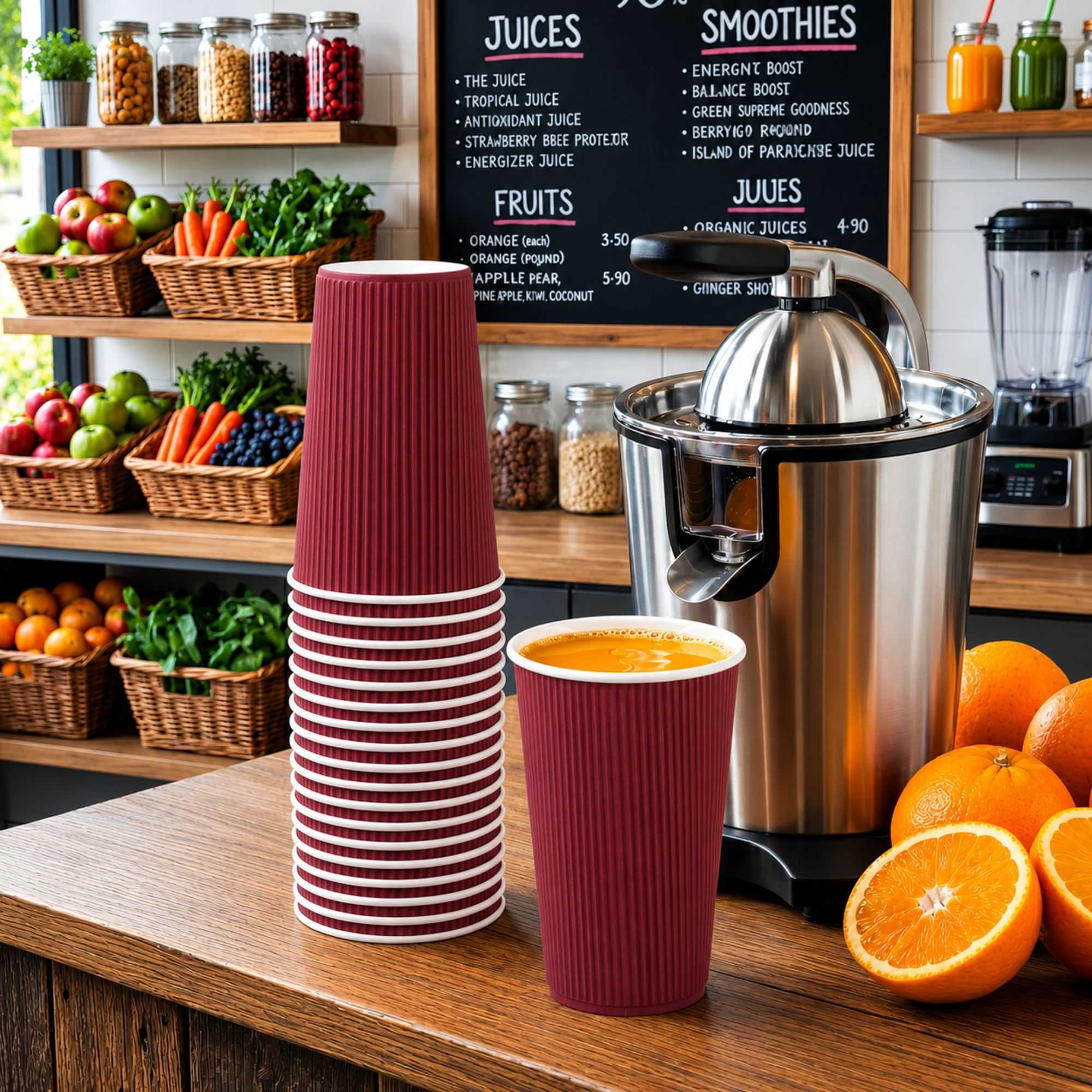 Restpresso 16 oz Crimson Paper Coffee Cup - Ripple Wall - 3 1/2" x 3 1/2" x 5 1/2" - 500 count box