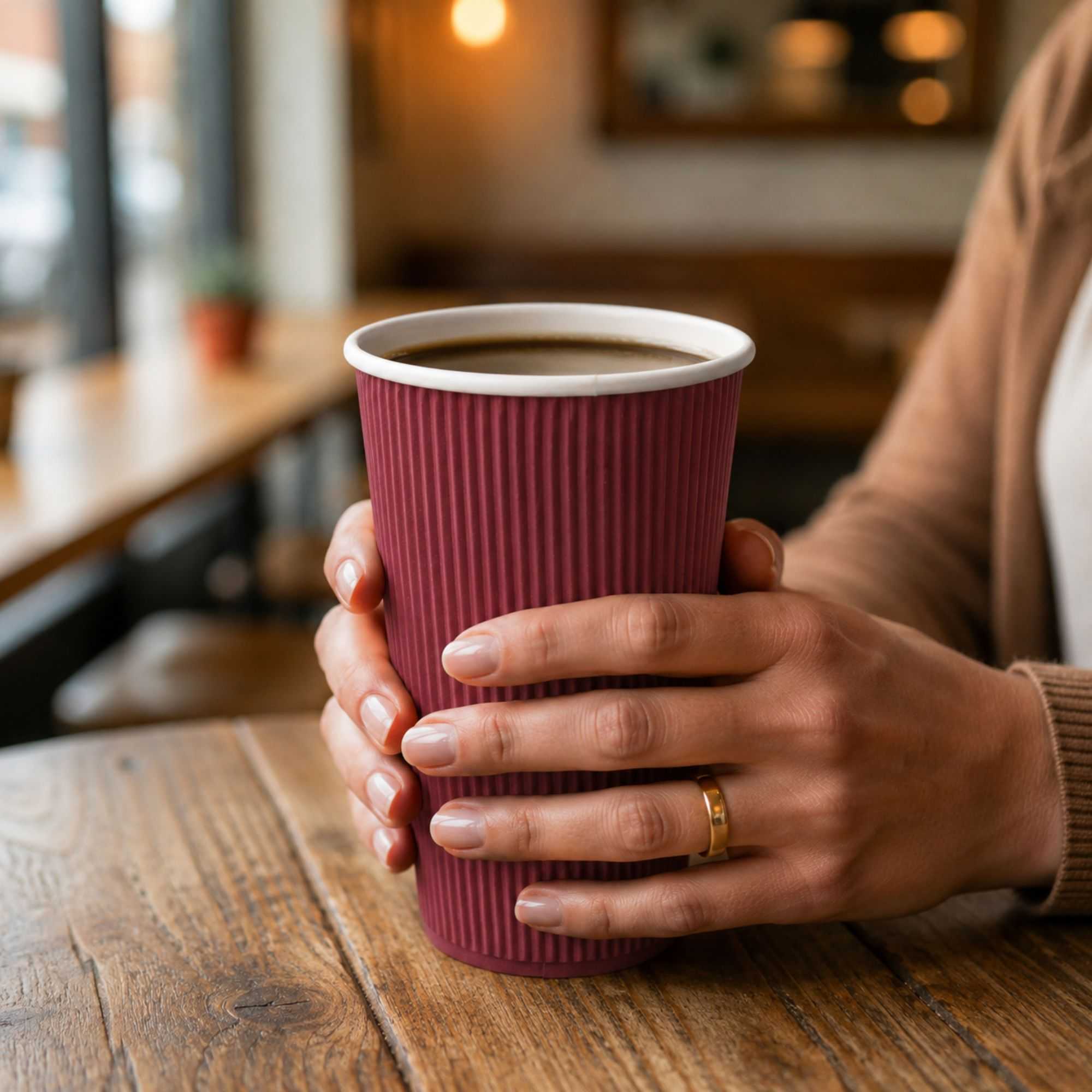 Restpresso 16 oz Crimson Paper Coffee Cup - Ripple Wall - 3 1/2" x 3 1/2" x 5 1/2" - 500 count box