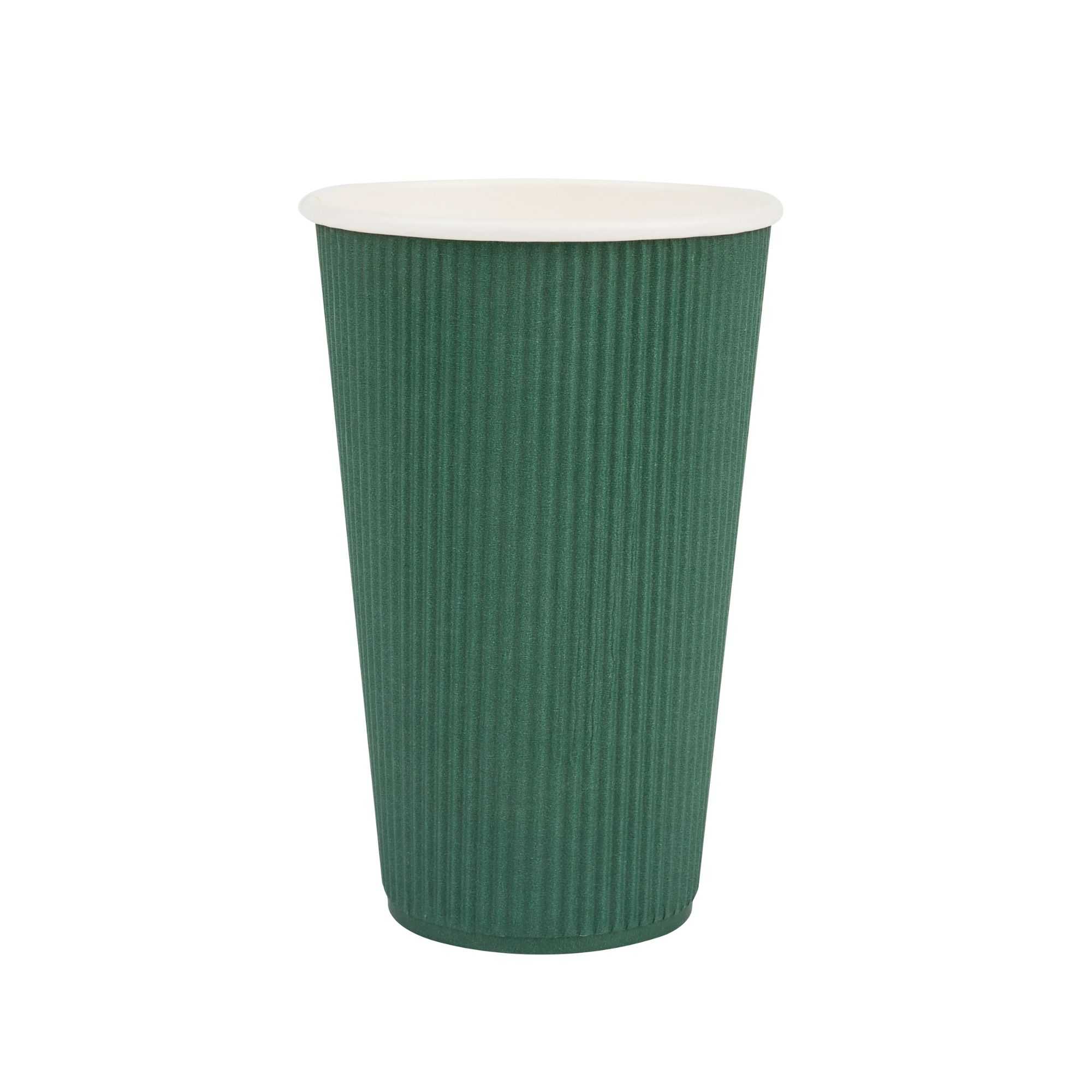Restpresso 16 oz Forest Green Paper Coffee Cup - Ripple Wall - 3 1/2" x 3 1/2" x 5 1/2" - 500 count box