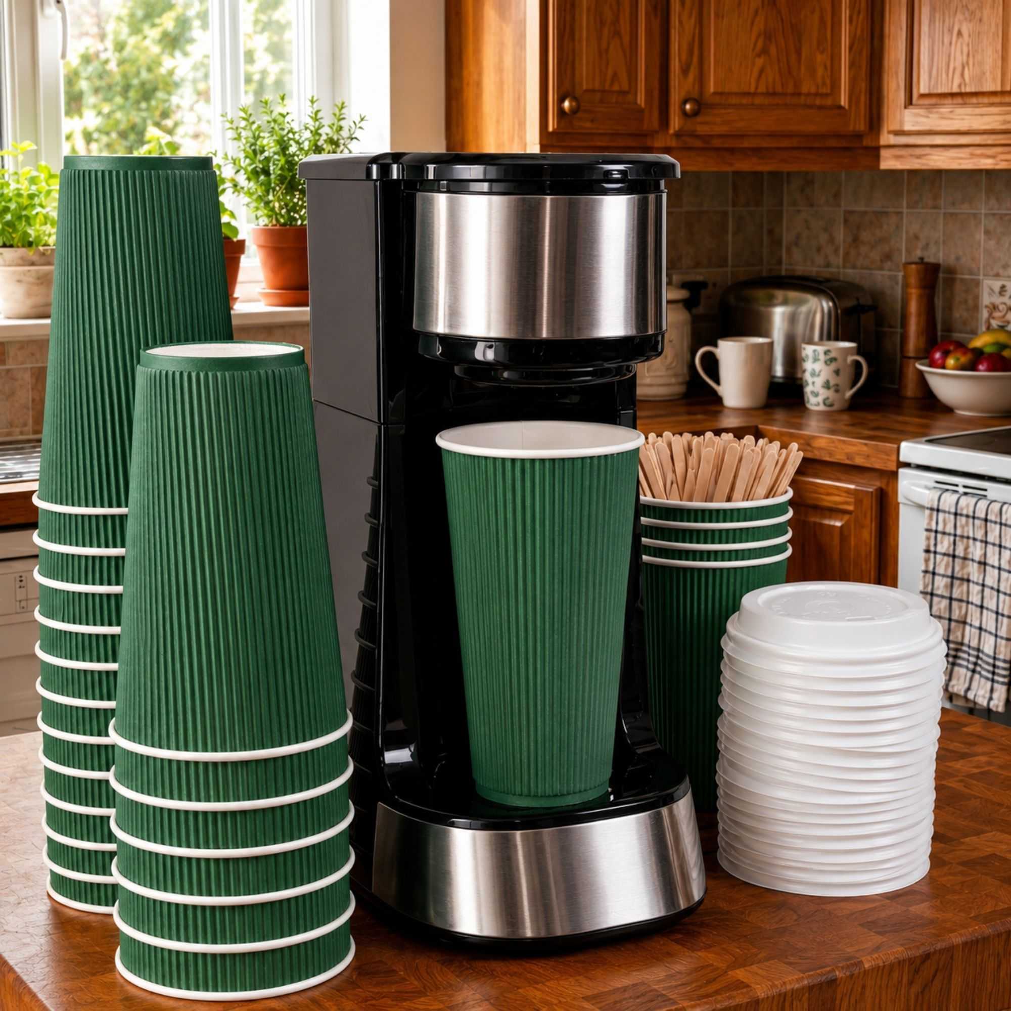 Restpresso 16 oz Forest Green Paper Coffee Cup - Ripple Wall - 3 1/2" x 3 1/2" x 5 1/2" - 25 count box