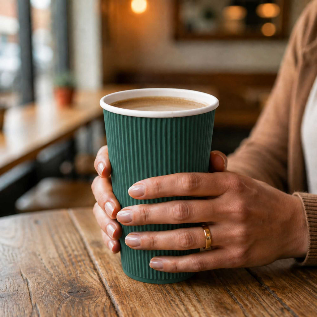 Restpresso 16 oz Forest Green Paper Coffee Cup - Ripple Wall - 3 1/2" x 3 1/2" x 5 1/2" - 25 count box