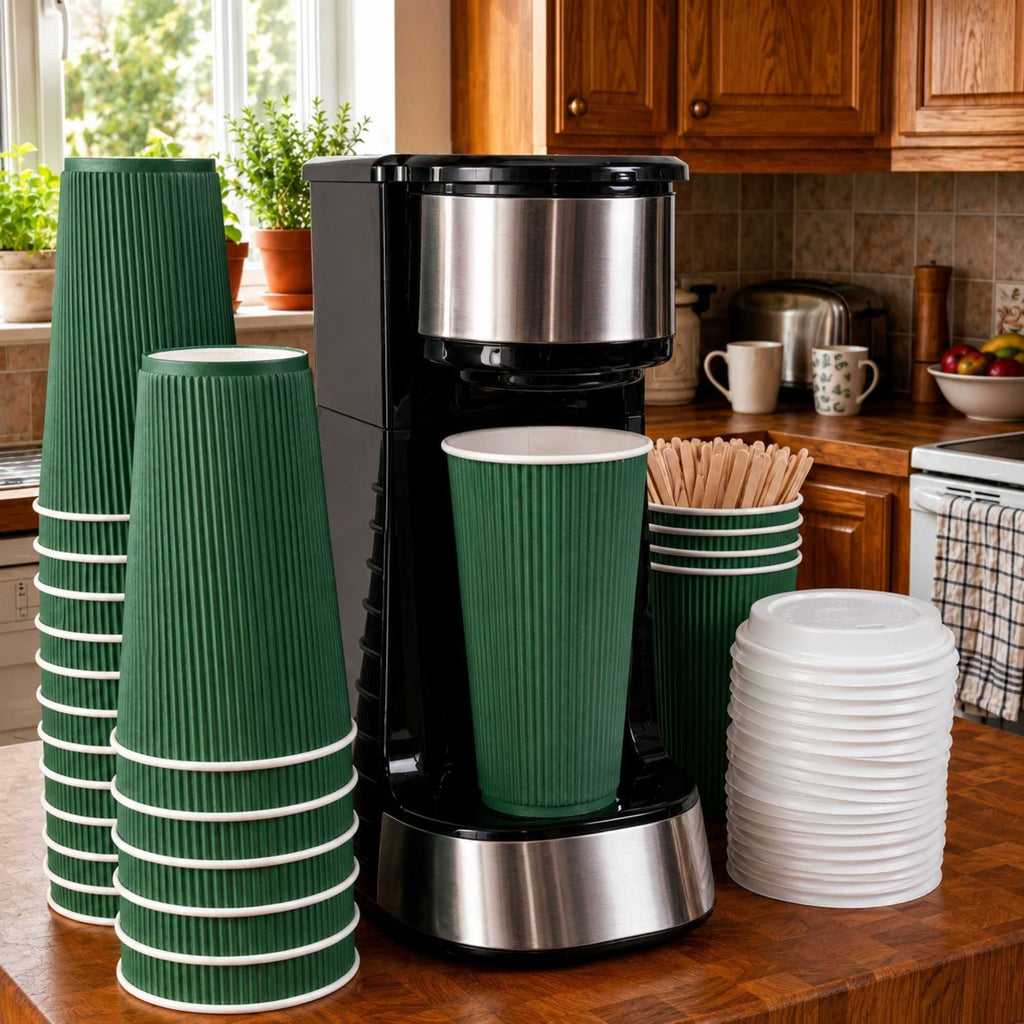 Restpresso 16 oz Forest Green Paper Coffee Cup - Ripple Wall - 3 1/2" x 3 1/2" x 5 1/2" - 500 count box