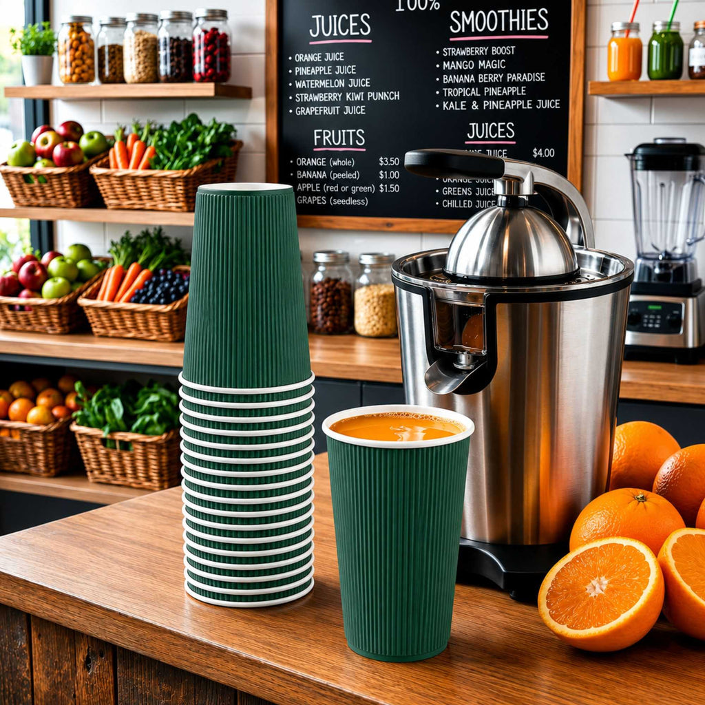 Restpresso 16 oz Forest Green Paper Coffee Cup - Ripple Wall - 3 1/2" x 3 1/2" x 5 1/2" - 500 count box