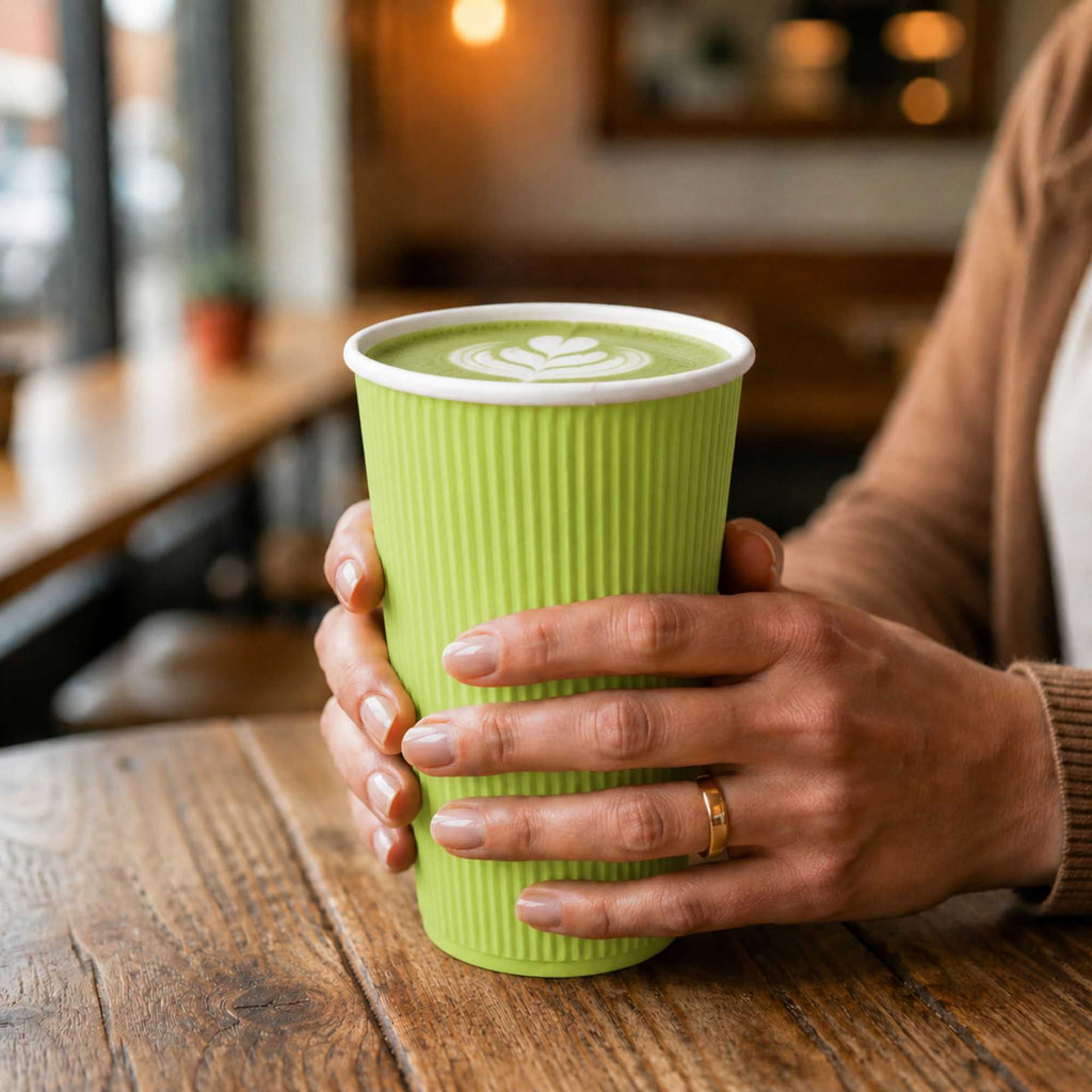 Restpresso 16 oz Eco Green Paper Coffee Cup - Ripple Wall - 3 1/2" x 3 1/2" x 5 1/2" - 25 count box