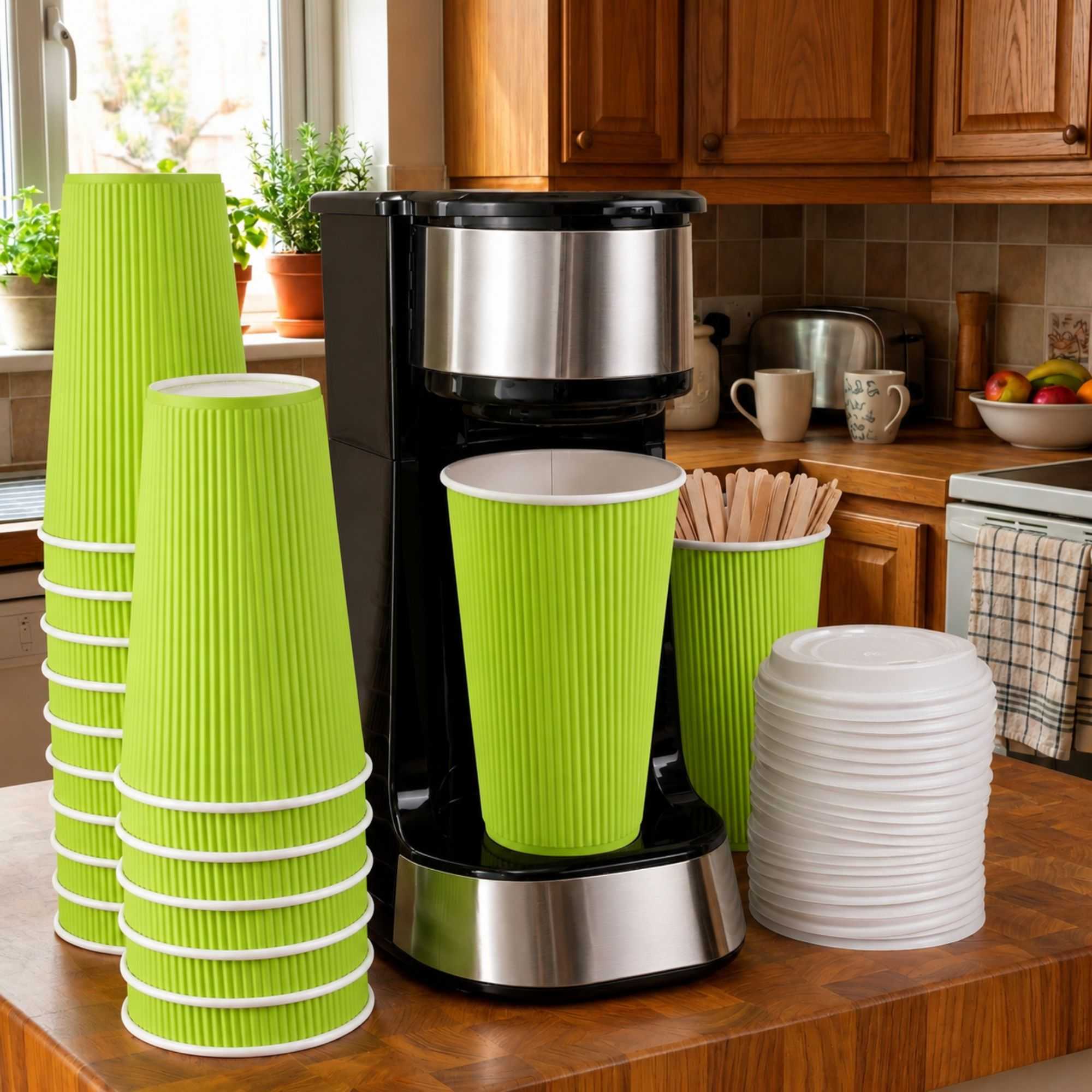 Restpresso 16 oz Eco Green Paper Coffee Cup - Ripple Wall - 3 1/2" x 3 1/2" x 5 1/2" - 500 count box