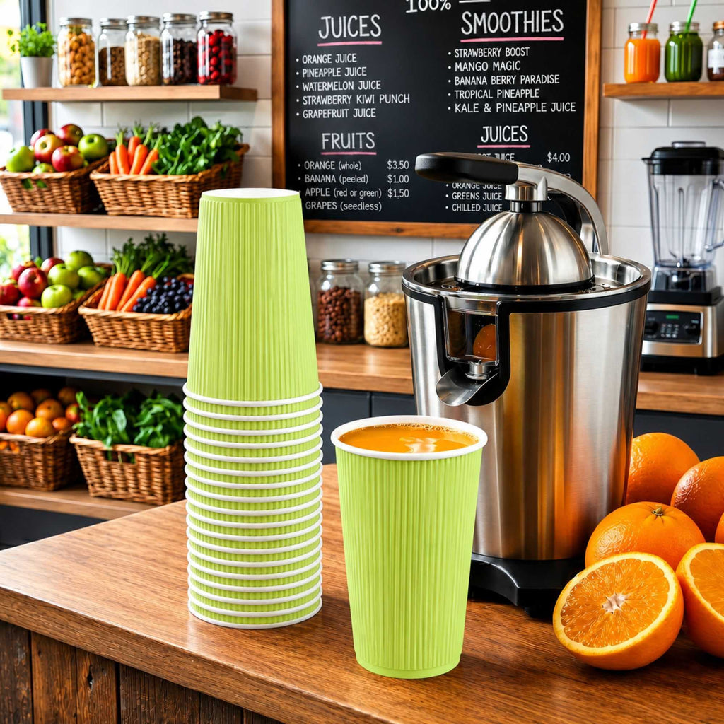 Restpresso 16 oz Eco Green Paper Coffee Cup - Ripple Wall - 3 1/2" x 3 1/2" x 5 1/2" - 500 count box