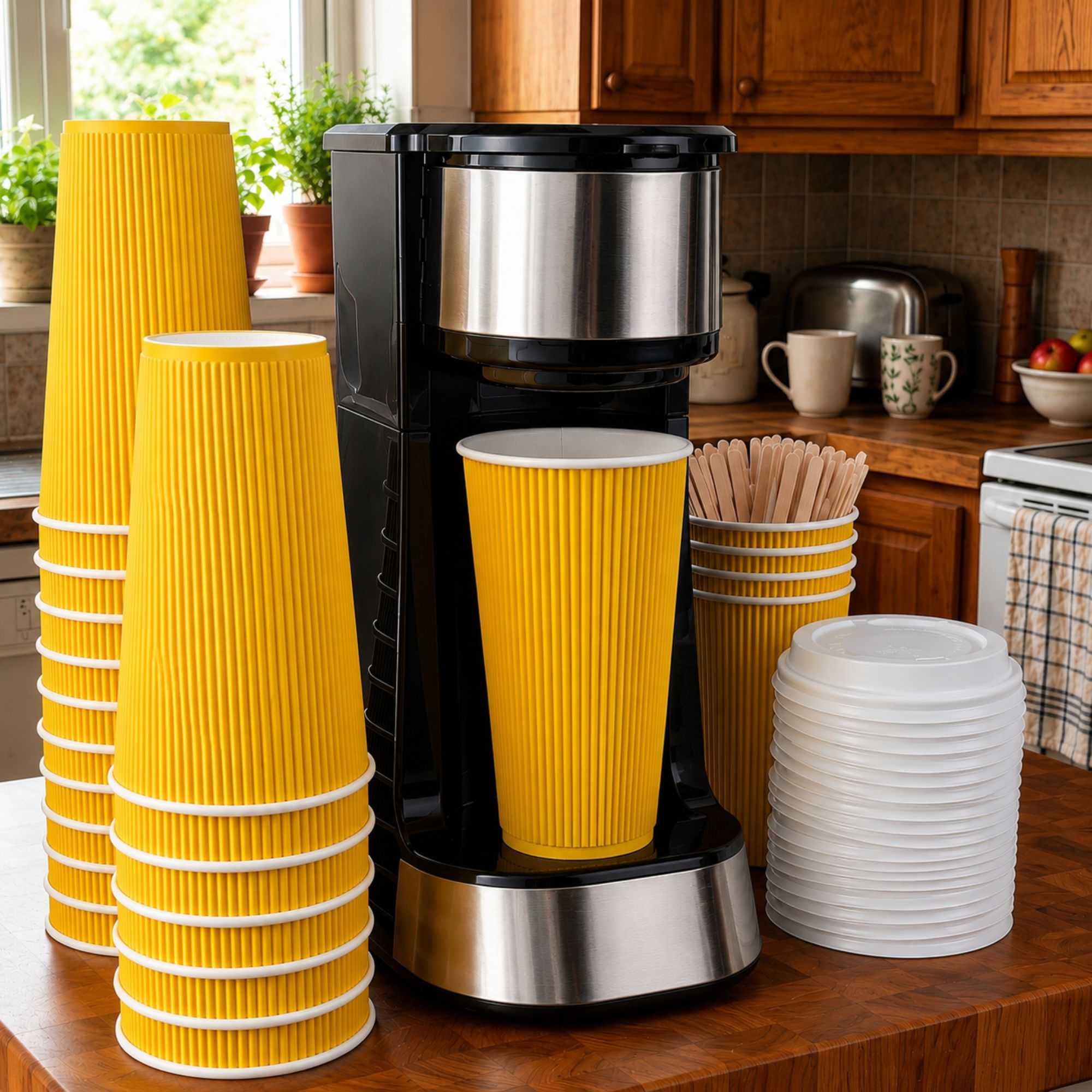 Restpresso 16 oz Yellow Paper Coffee Cup - Ripple Wall - 3 1/2" x 3 1/2" x 5 1/2" - 500 count box