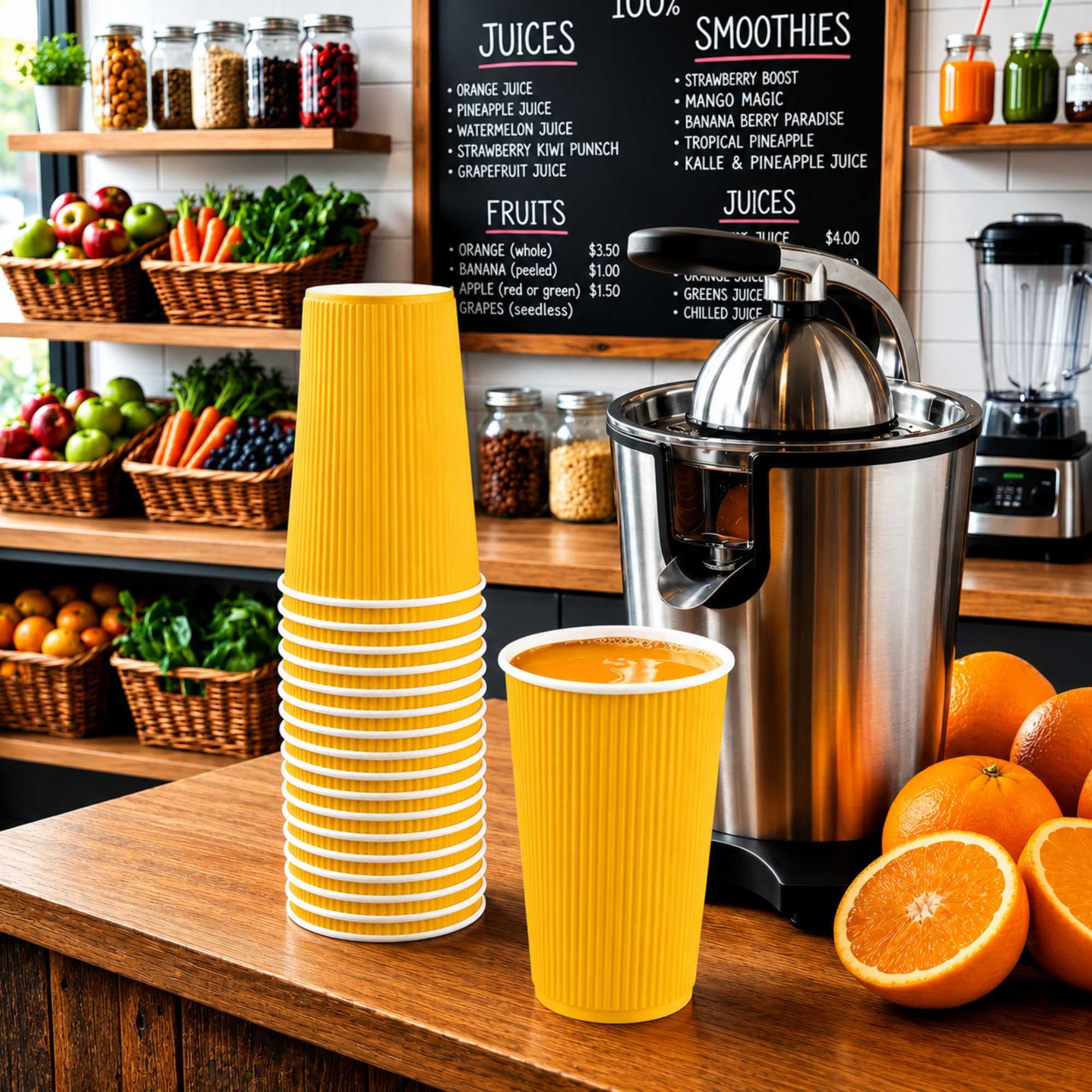 Restpresso 16 oz Yellow Paper Coffee Cup - Ripple Wall - 3 1/2" x 3 1/2" x 5 1/2" - 500 count box
