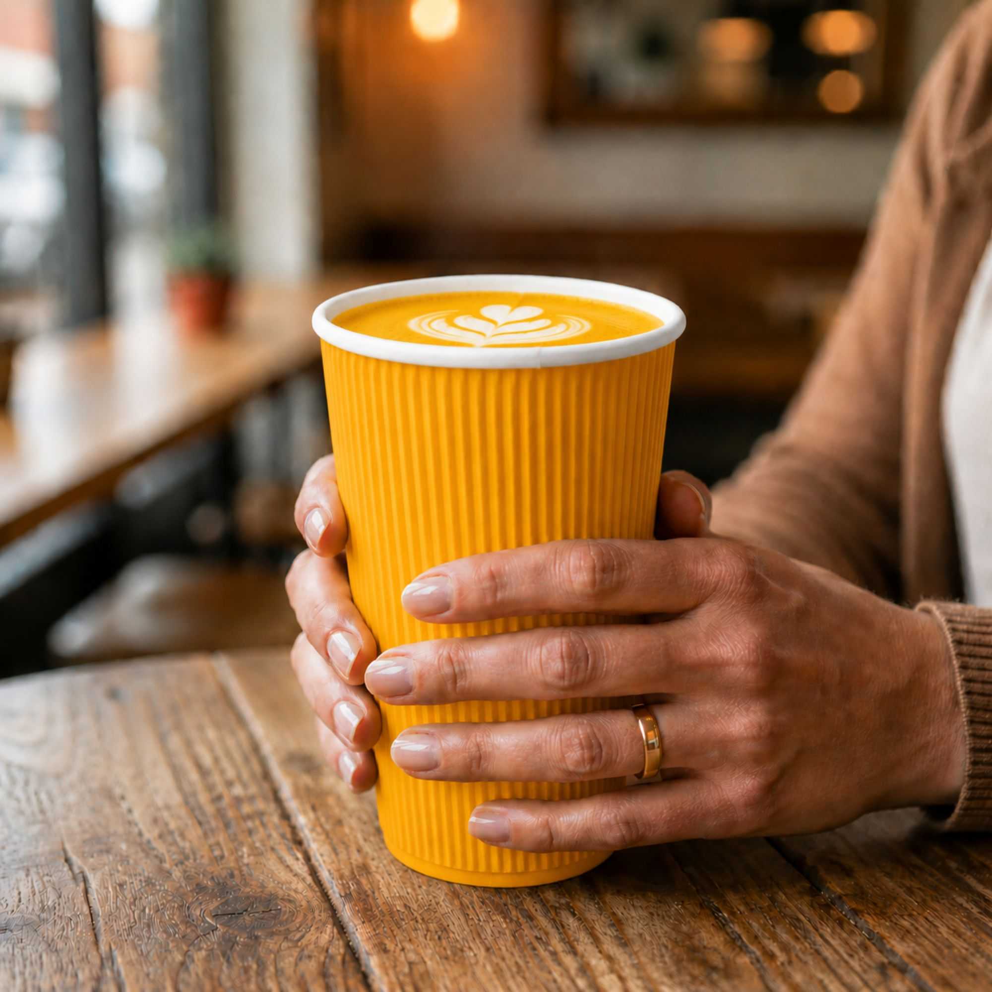 Restpresso 16 oz Yellow Paper Coffee Cup - Ripple Wall - 3 1/2" x 3 1/2" x 5 1/2" - 500 count box