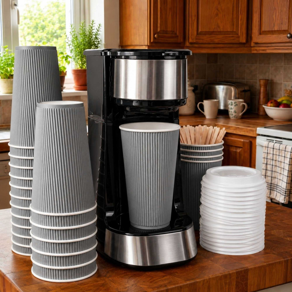Restpresso 16 oz Gray Paper Coffee Cup - Ripple Wall - 3 1/2" x 3 1/2" x 5 1/2" - 25 count box