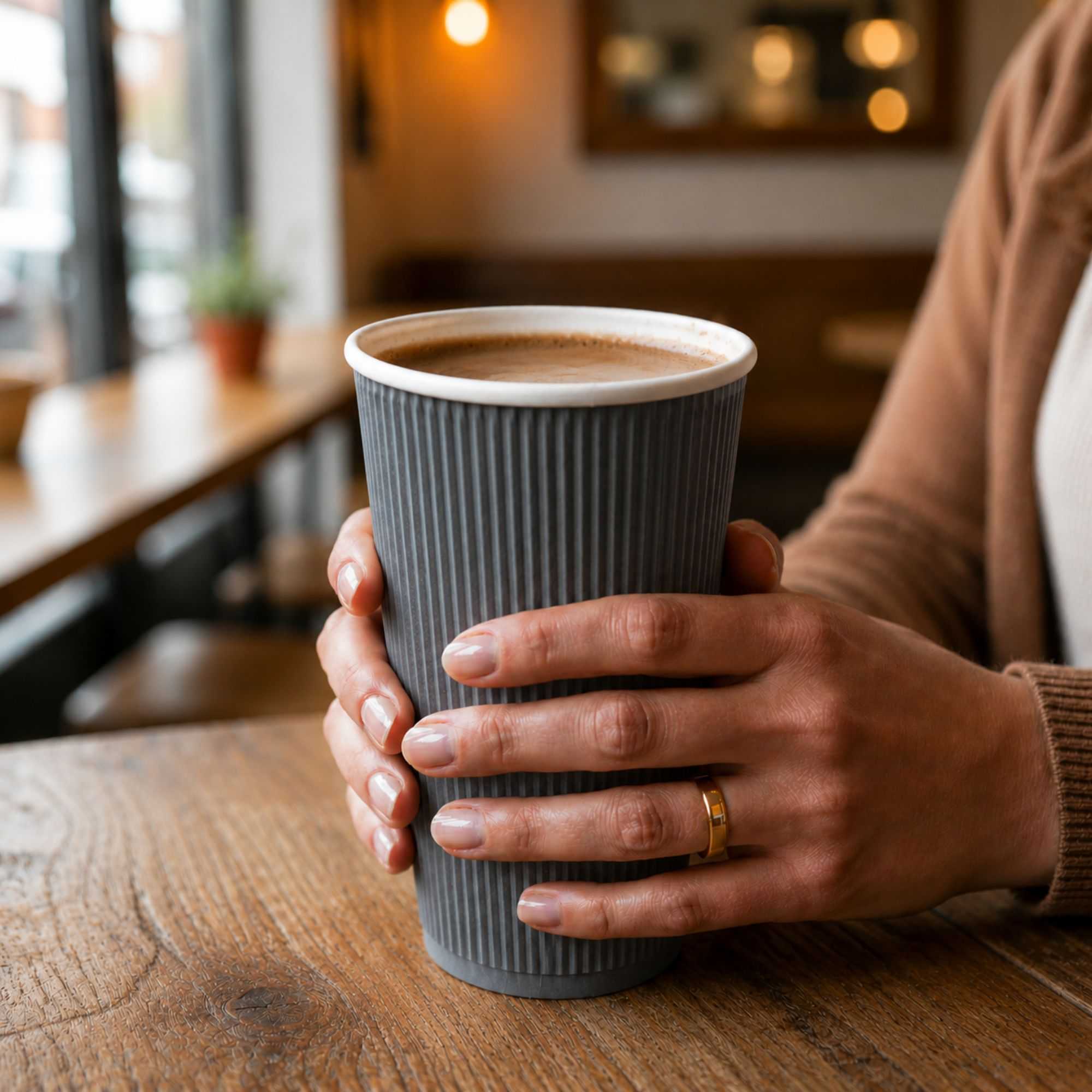 Restpresso 16 oz Gray Paper Coffee Cup - Ripple Wall - 3 1/2" x 3 1/2" x 5 1/2" - 25 count box