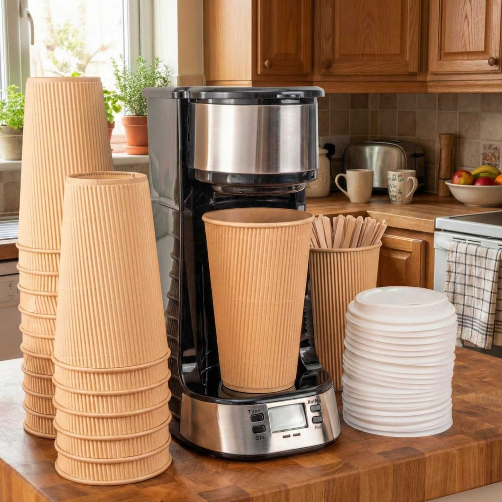 Restpresso 16 oz Kraft Paper Coffee Cup - Ripple Wall - 3 1/2" x 3 1/2" x 5 1/2" - 25 count box