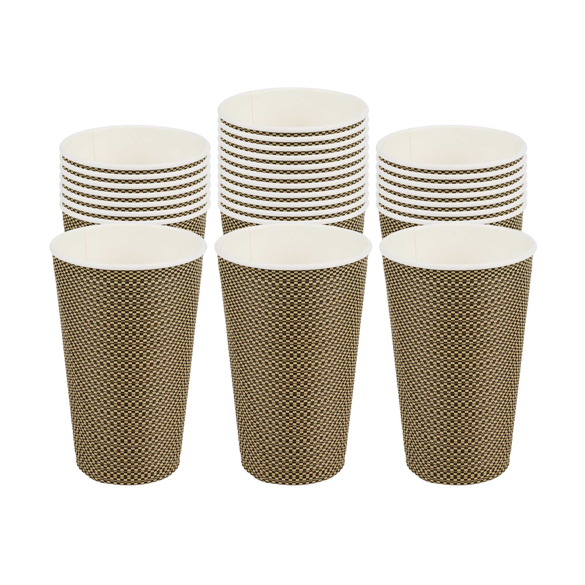 Restpresso 16 oz Mocha Pin Check Paper Coffee Cup - Spiral Wall - 3 1/2" x 3 1/2" x 5 1/2" - 500 count box