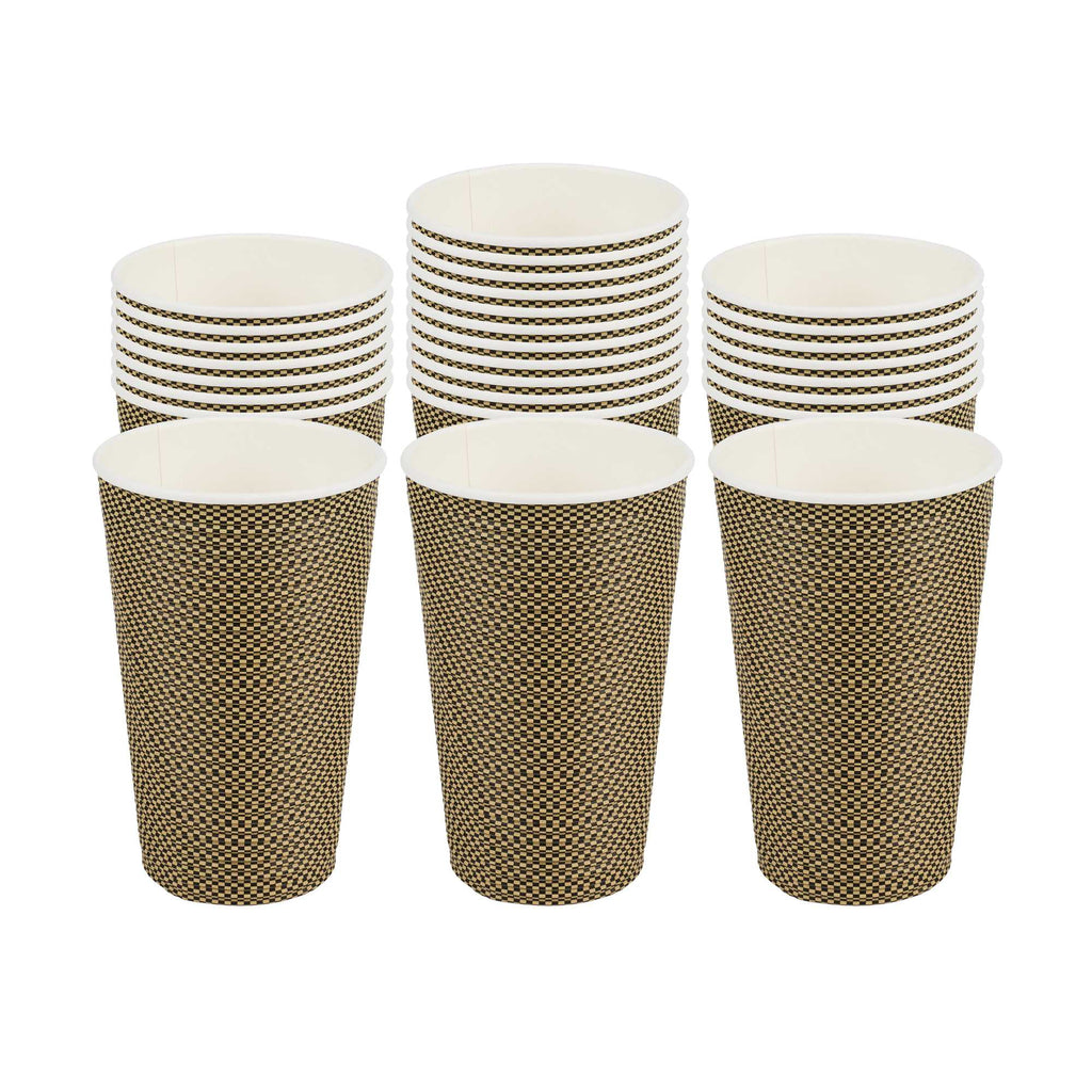 Restpresso 16 oz Mocha Pin Check Paper Coffee Cup - Spiral Wall - 3 1/2" x 3 1/2" x 5 1/2" - 25 count box