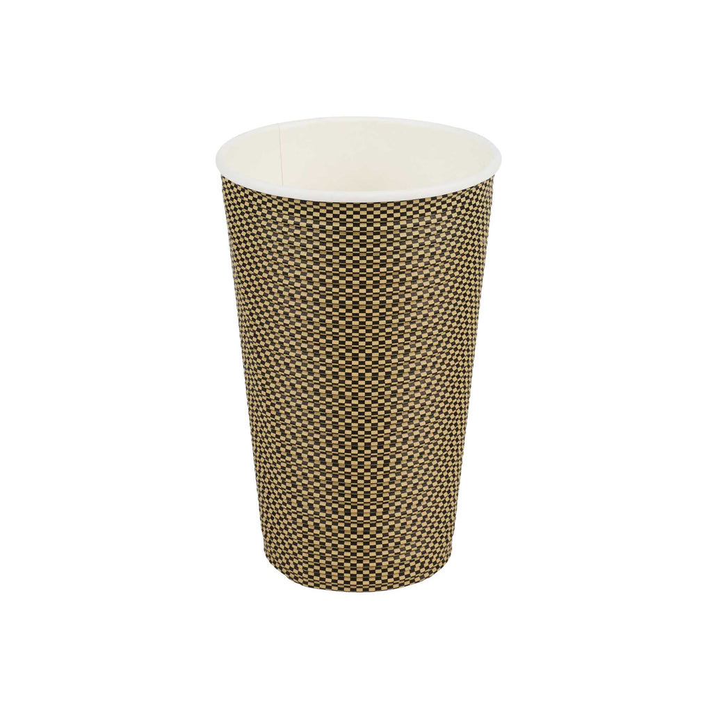 Restpresso 16 oz Mocha Pin Check Paper Coffee Cup - Spiral Wall - 3 1/2" x 3 1/2" x 5 1/2" - 500 count box