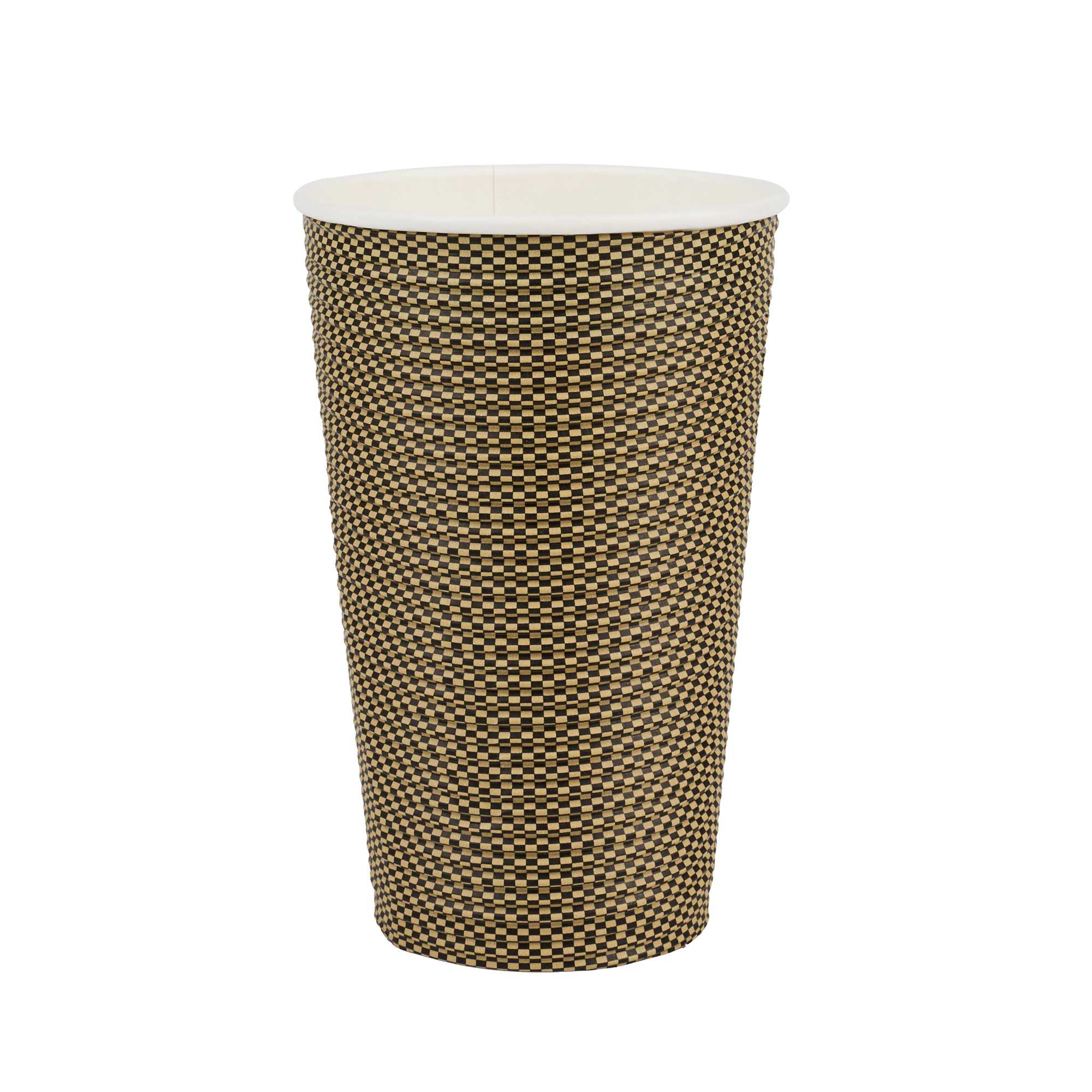 Restpresso 16 oz Mocha Pin Check Paper Coffee Cup - Spiral Wall - 3 1/2" x 3 1/2" x 5 1/2" - 500 count box