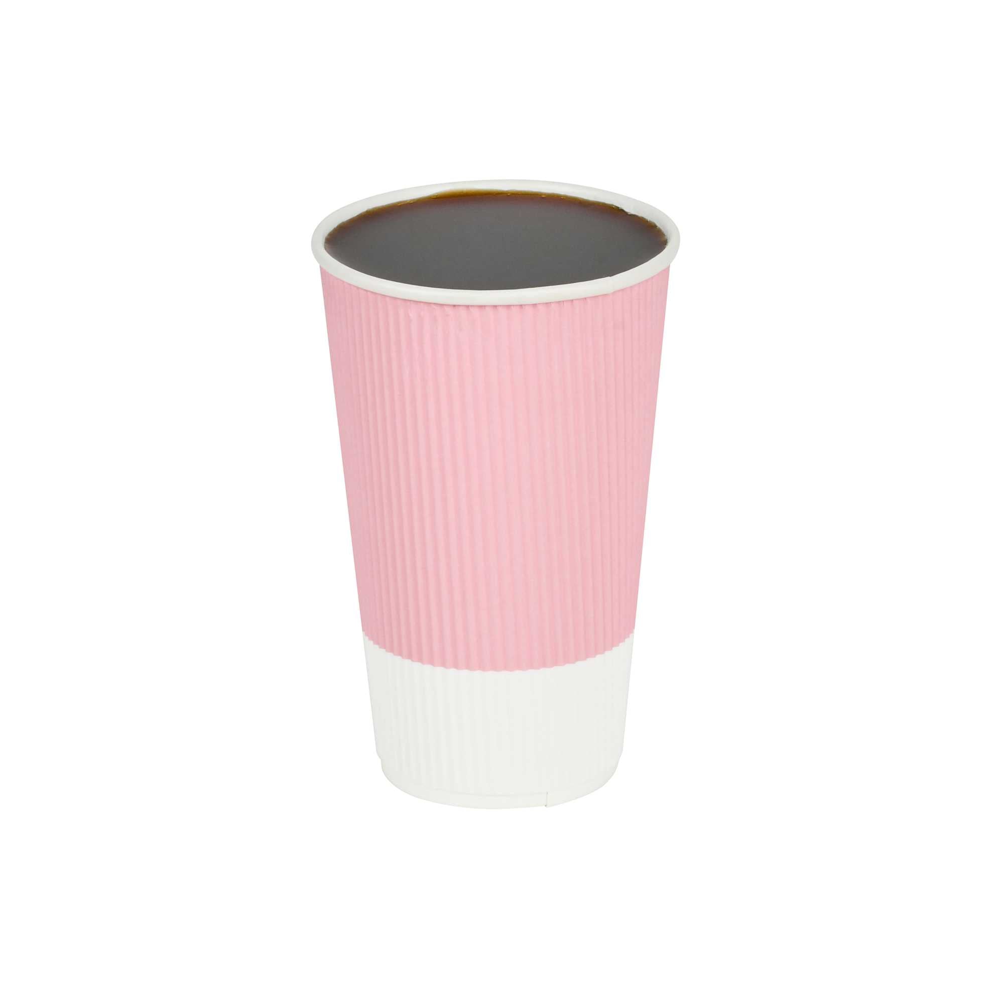Restpresso 16 oz Light Pink Paper Coffee Cup - Ripple Wall - 3 1/2" x 3 1/2" x 5 1/2" - 500 count box