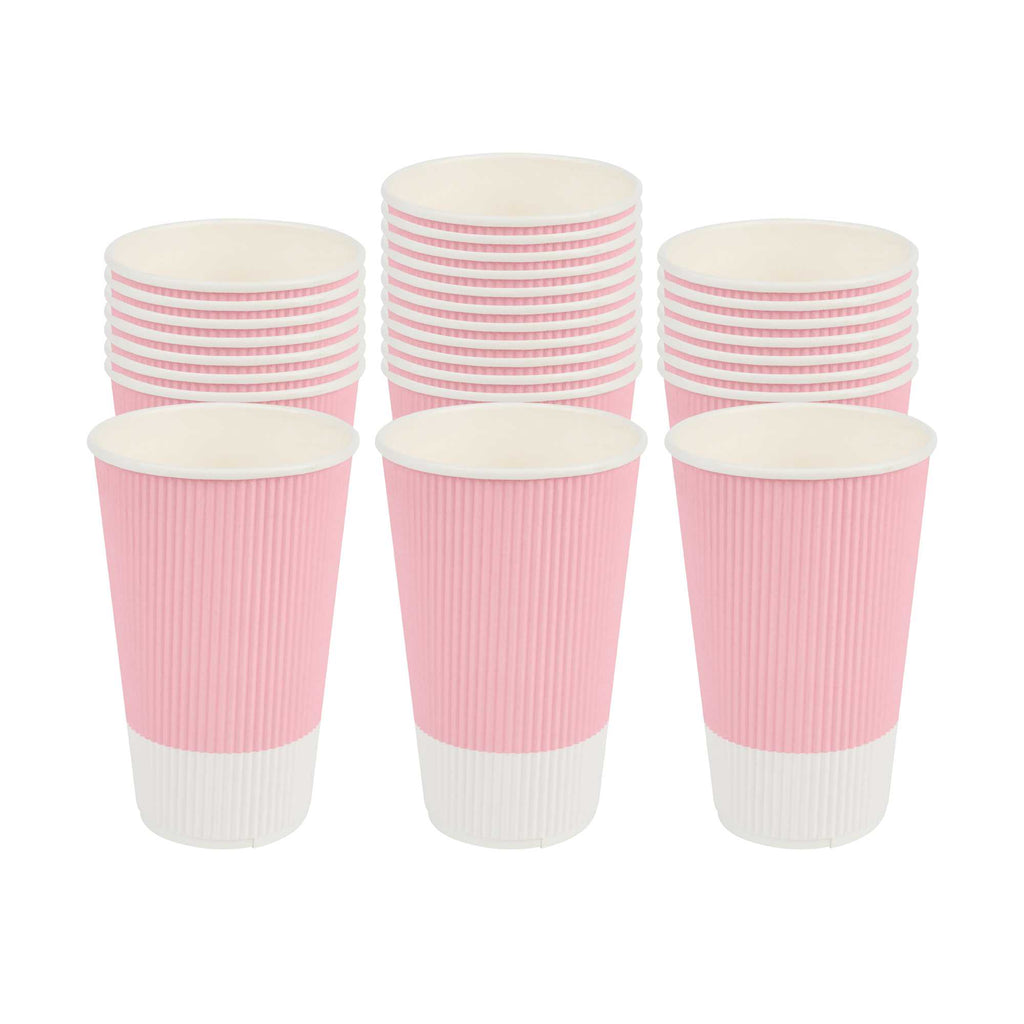Restpresso 16 oz Light Pink Paper Coffee Cup - Ripple Wall - 3 1/2" x 3 1/2" x 5 1/2" - 500 count box