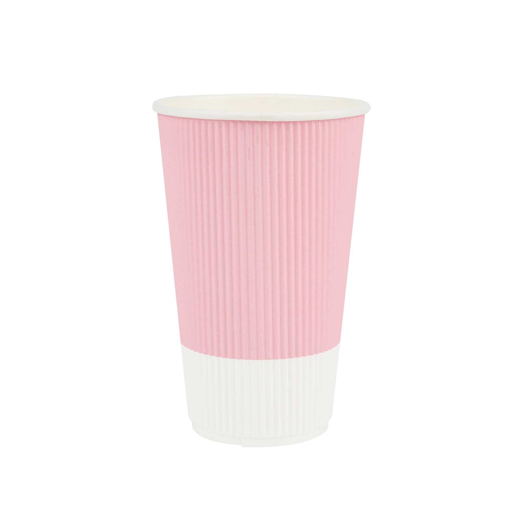 Restpresso 16 oz Light Pink Paper Coffee Cup - Ripple Wall - 3 1/2" x 3 1/2" x 5 1/2" - 500 count box