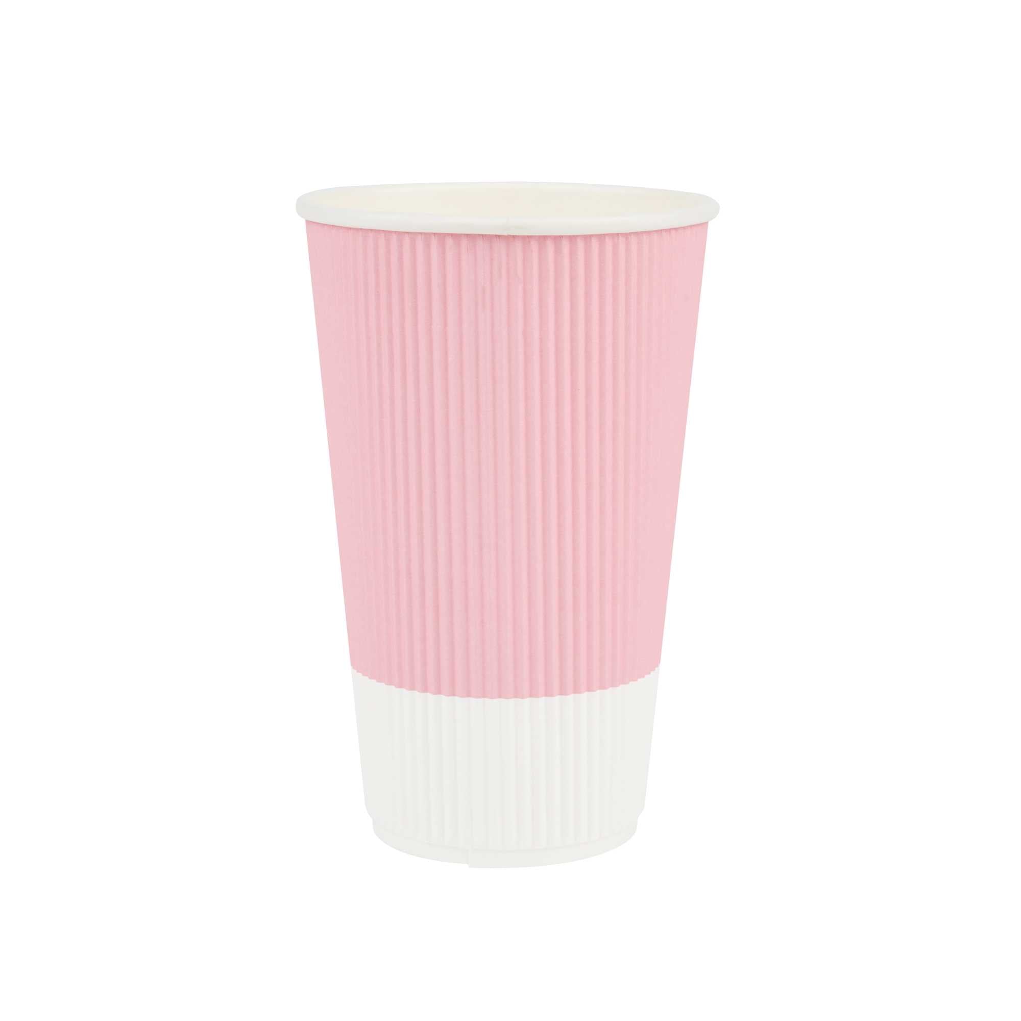 Restpresso 16 oz Light Pink Paper Coffee Cup - Ripple Wall - 3 1/2" x 3 1/2" x 5 1/2" - 500 count box