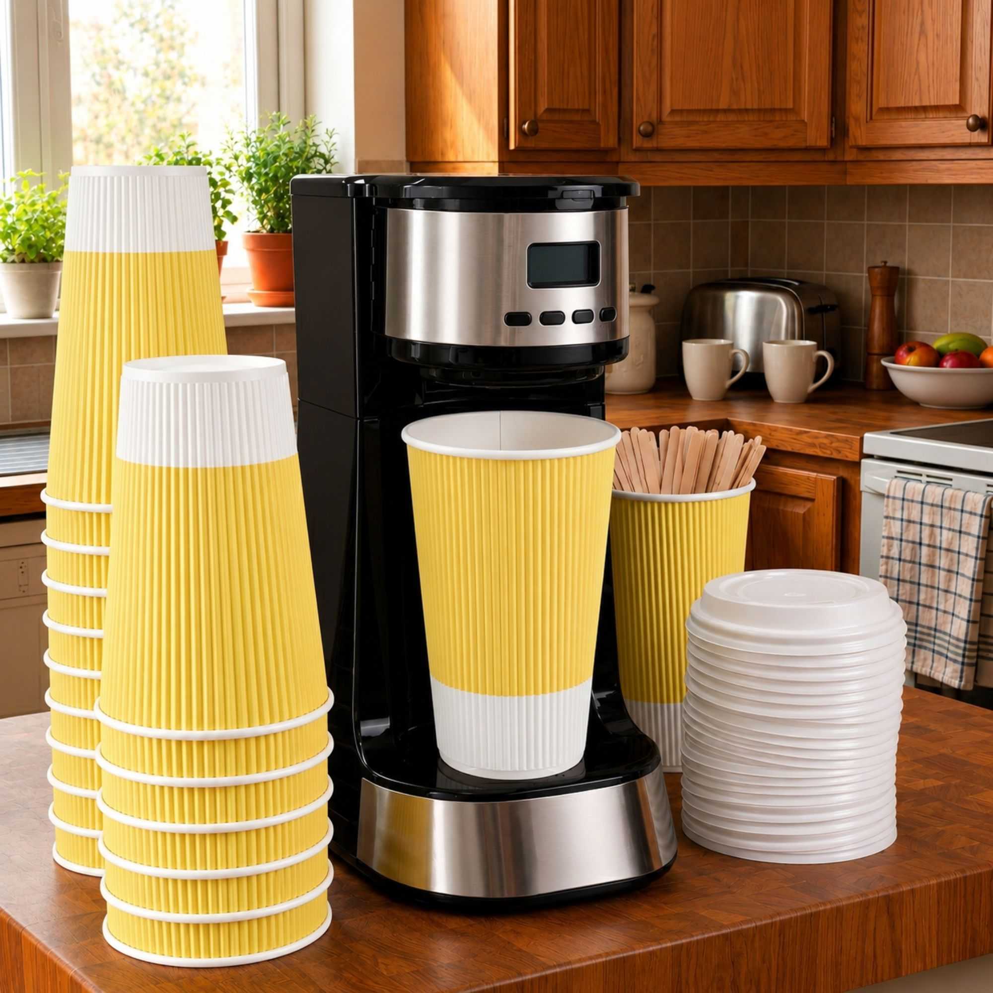Restpresso 16 oz Light Yellow Paper Coffee Cup - Ripple Wall - 3 1/2" x 3 1/2" x 5 1/2" - 25 count box