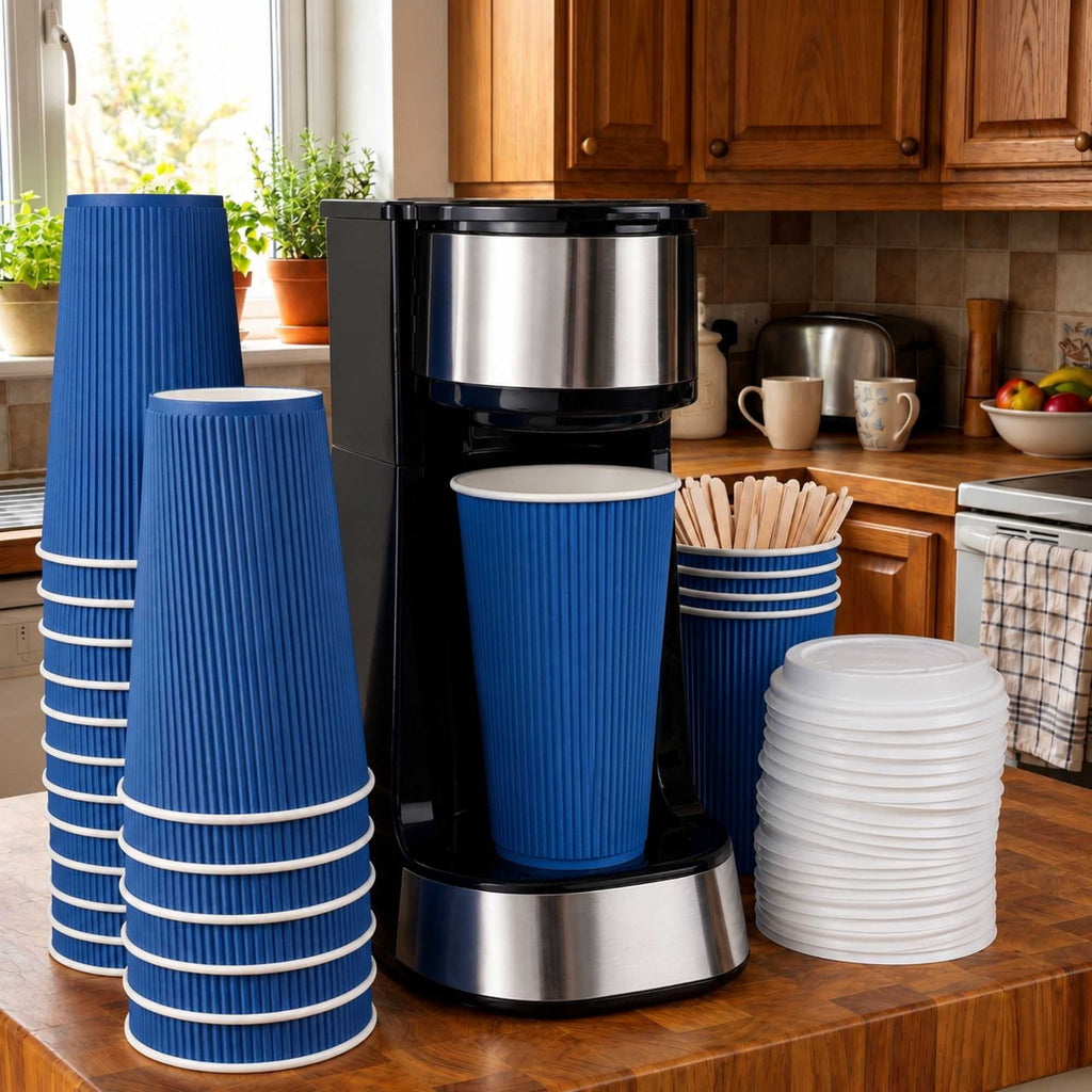 Restpresso 16 oz Midnight Blue Paper Coffee Cup - Ripple Wall - 3 1/2" x 3 1/2" x 5 1/2" - 500 count box