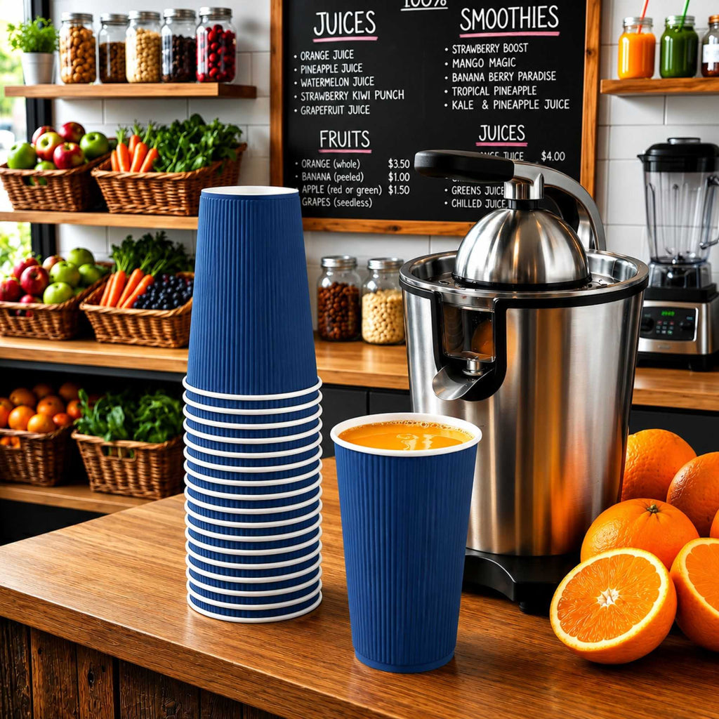 Restpresso 16 oz Midnight Blue Paper Coffee Cup - Ripple Wall - 3 1/2" x 3 1/2" x 5 1/2" - 500 count box