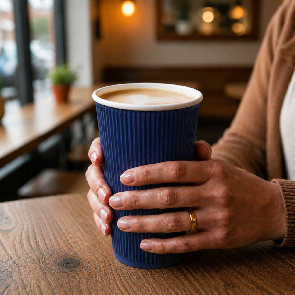 Restpresso 16 oz Midnight Blue Paper Coffee Cup - Ripple Wall - 3 1/2" x 3 1/2" x 5 1/2" - 500 count box