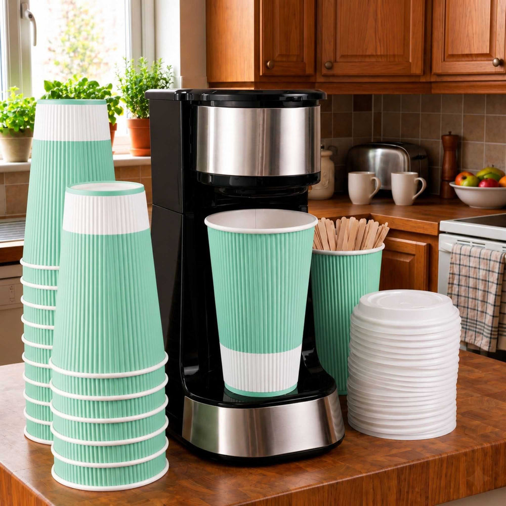 Restpresso 16 oz Light Green Paper Coffee Cup - Ripple Wall - 3 1/2" x 3 1/2" x 5 1/2" - 25 count box