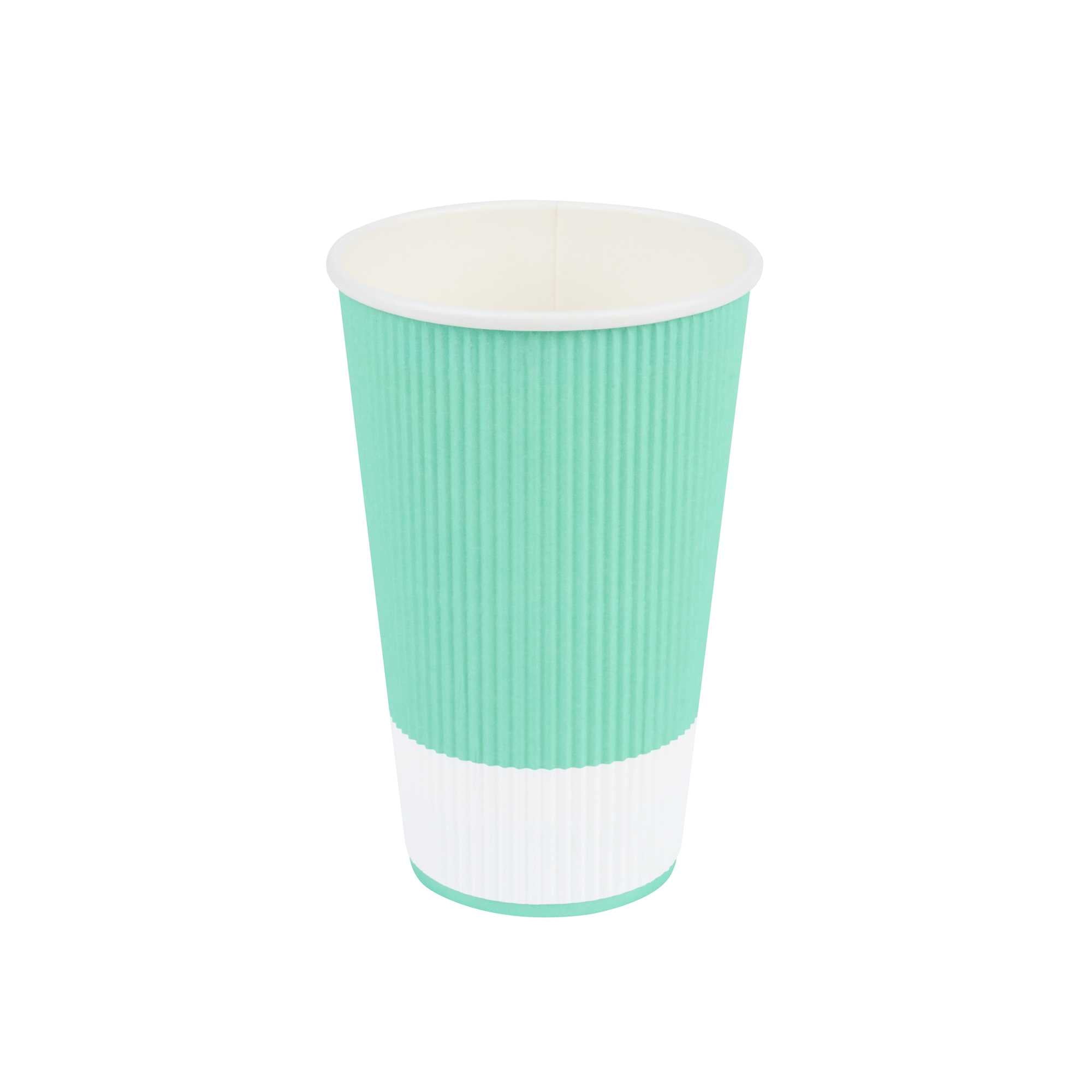Restpresso 16 oz Light Green Paper Coffee Cup - Ripple Wall - 3 1/2" x 3 1/2" x 5 1/2" - 25 count box