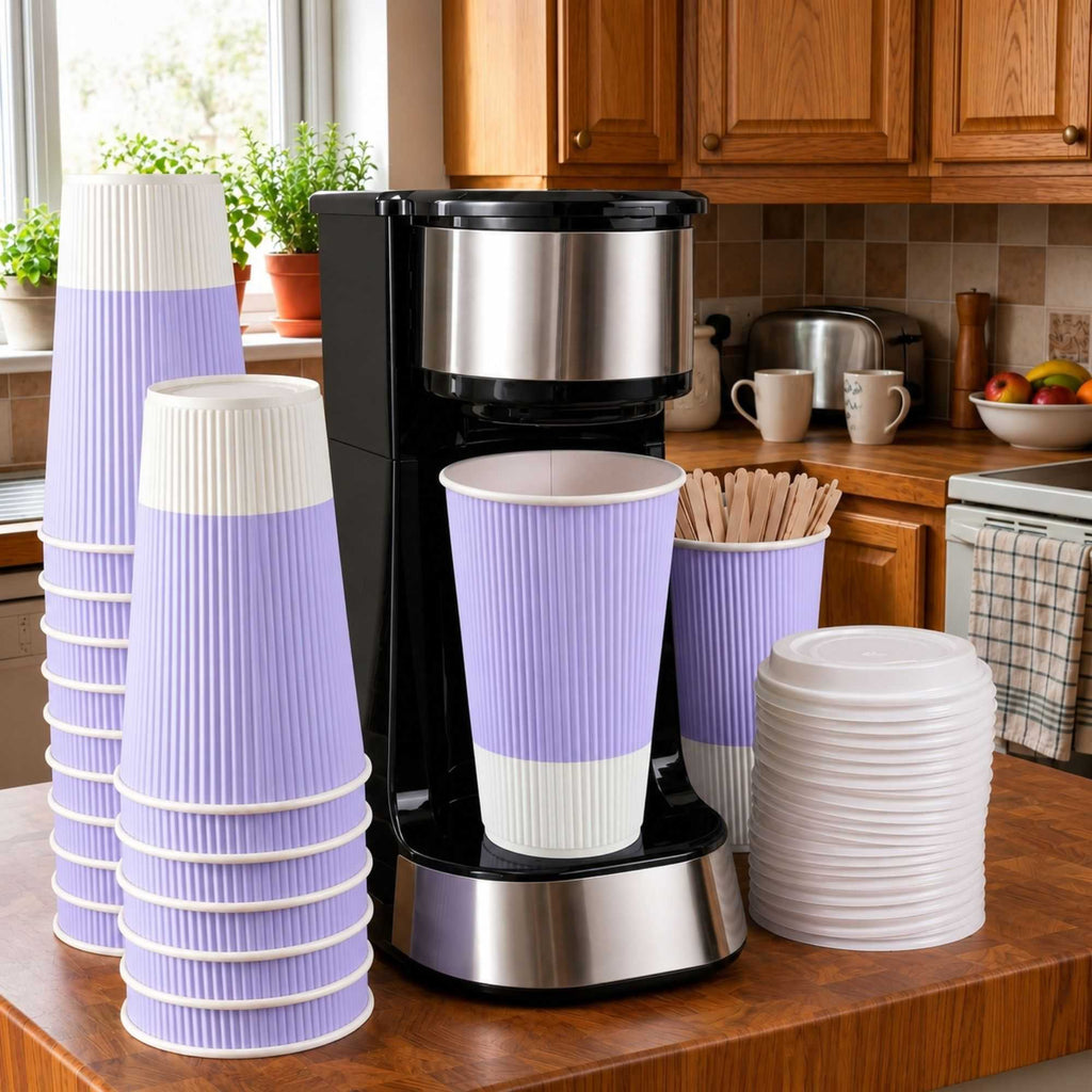 Restpresso 16 oz Light Purple Paper Coffee Cup - Ripple Wall - 3 1/2" x 3 1/2" x 5 1/2" - 25 count box